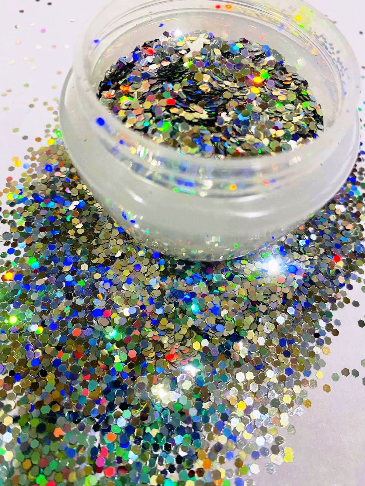 Premium Mahir Silver Holo Chunky Glitter - Nail Art, Makeup & Craft Supplies for DIY Beauty, Cosmetics & Creative Projects - Perfect for Nail Designs, Face Gems & DIY Decorations