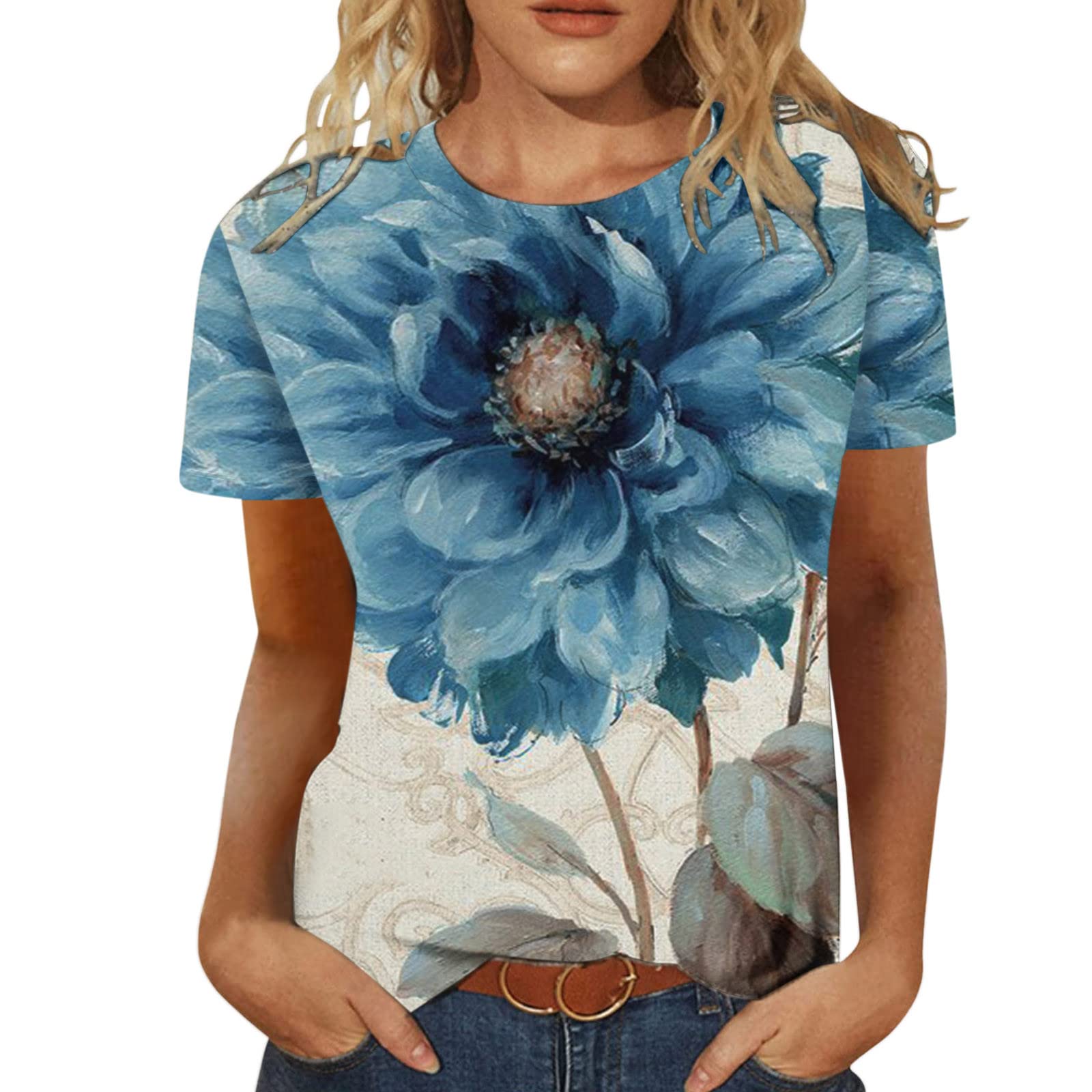 Women's Summer V-Neck Short Sleeve T-Shirt - Cute Printed Casual Blouse & Loose Fit Graphic Top | Perfect for Beach Outings, Weekend Wear & Summer Vacations