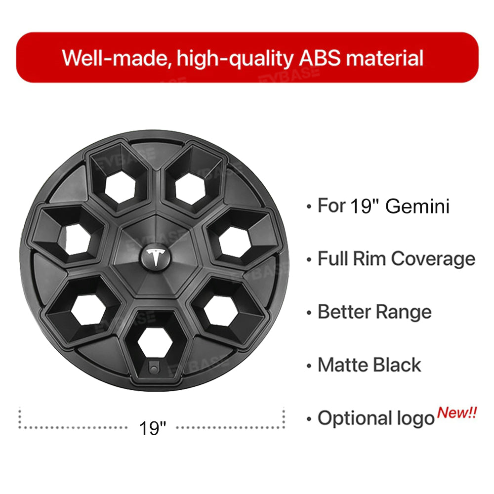 Tesla Model Y 19-Inch Hex Wedge Wheel Covers - Matte Black Honeycomb Hubcaps with Rim Protector | Stylish & Durable Alloy Wheel Covers for Enhanced Protection & Performance | Perfect for Daily Commute, Road Trips & Car Customization
