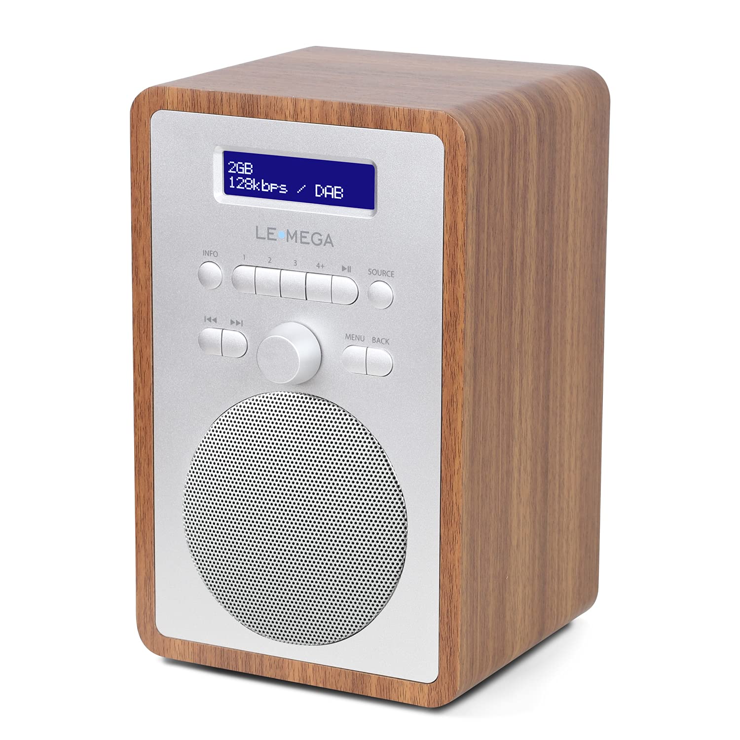 LEMEGA CR2+ DAB/DAB+ Digital Radio with FM, Small Portable Radio with Dual Alarm Clock, Sleep Timer & 20 Preset Stations - Walnut Wood Finish for Kitchen, Bedroom & Office Use