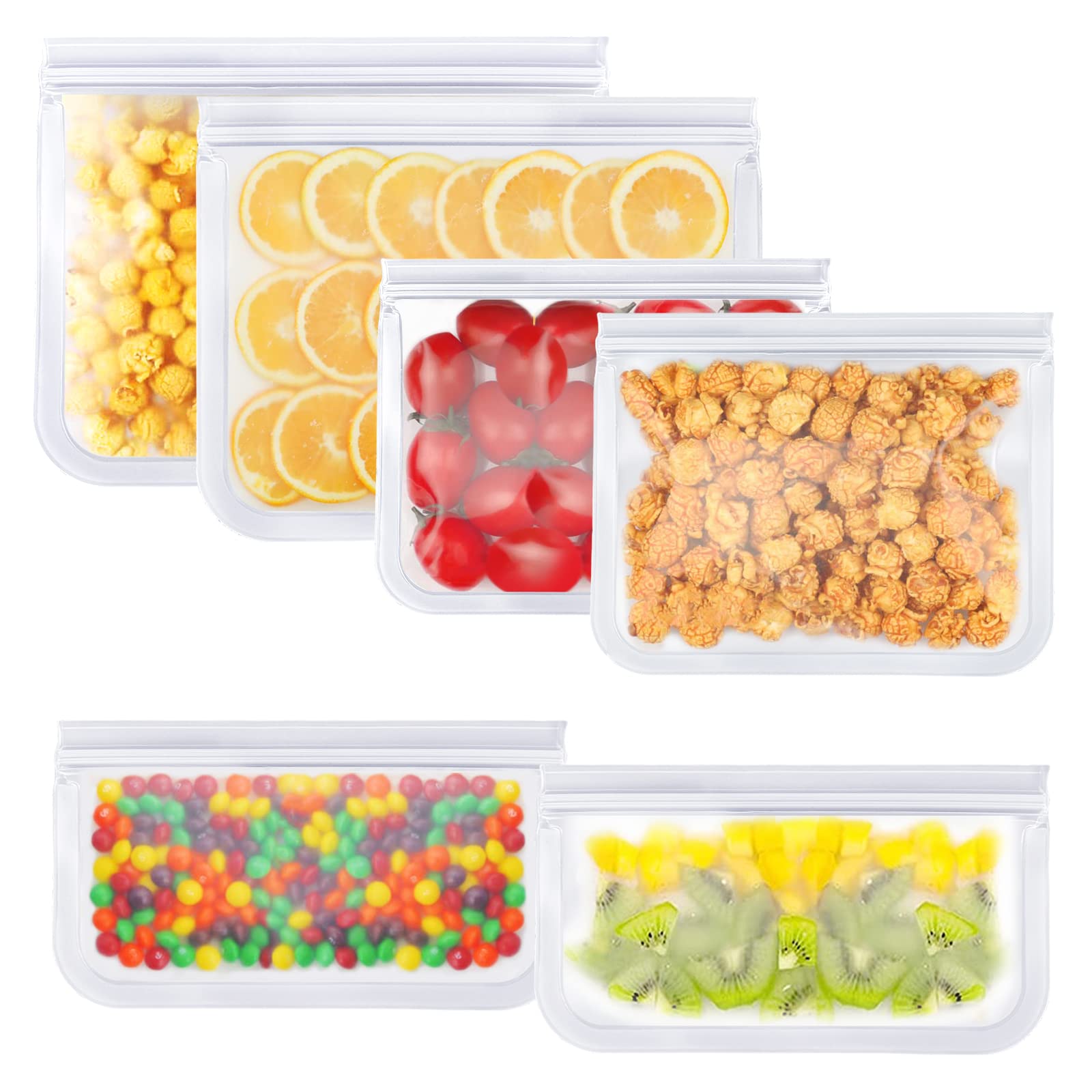 BPA-Free Reusable Food Storage Bags 6-Pack (2 Gallon, 2 Sandwich, 2 Kids Snack) | Leakproof Resealable Freezer Bags for Meat, Fruits & Vegetables | Eco-Friendly Lunch Bags for School, Picnics & Meal Prep