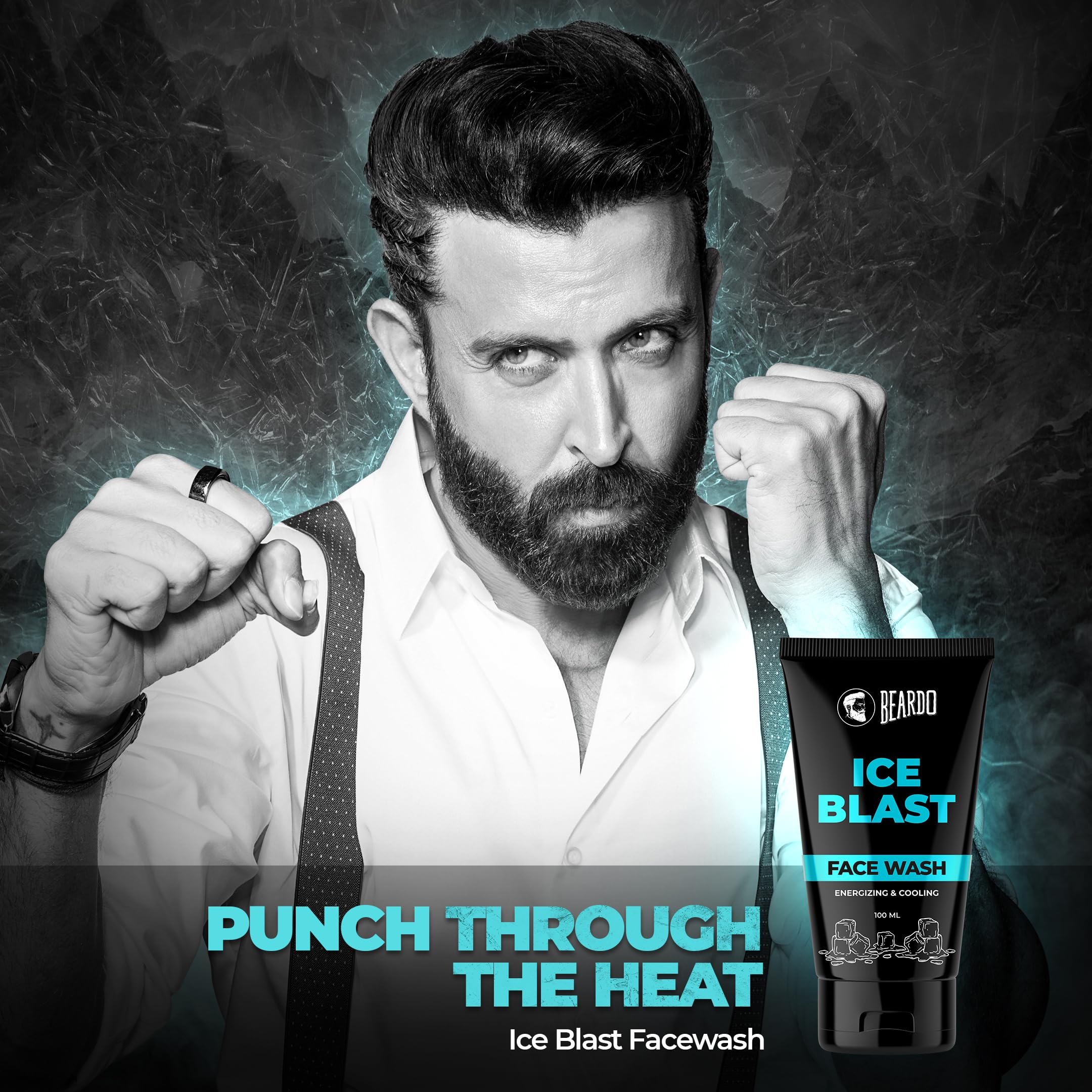 BEARDO Ice Blast Cooling Face Wash for Men - 100ml | Instant Cooling & Hydrating with Aloe Vera, Vitamin E & Menthol | Refreshing Facial Cleanser for Oily & Normal Skin | Perfect for Post-Workout, Morning Routine & Hot Weather Use