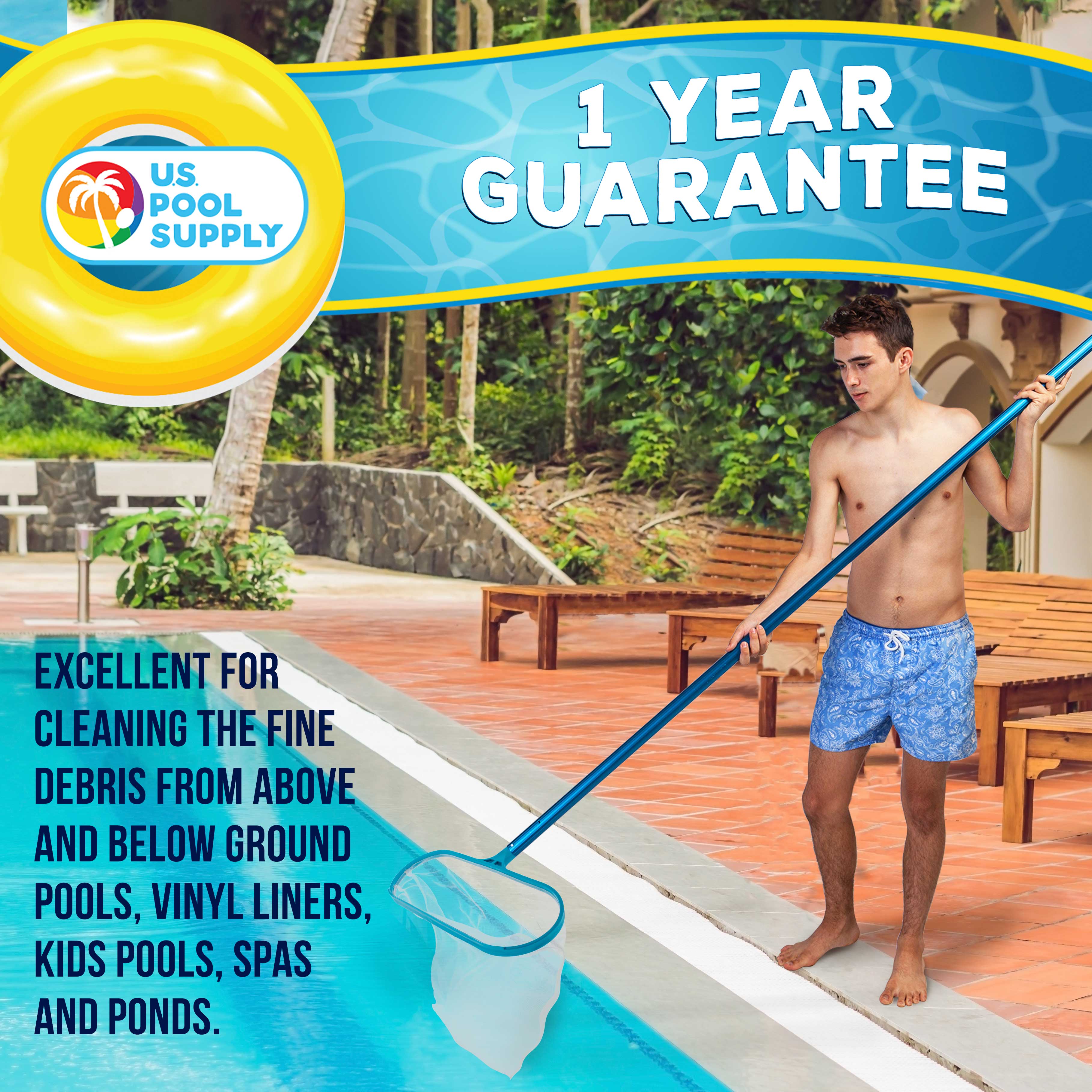 U.S. Pool Supply® 16-Inch Swimming Pool Leaf Rake with Deep 14-Inch Fine Mesh Net Bag | Fast Pool & Spa Cleaning Tool for Leaves & Debris Removal | Perfect for In-Ground & Above-Ground Pools