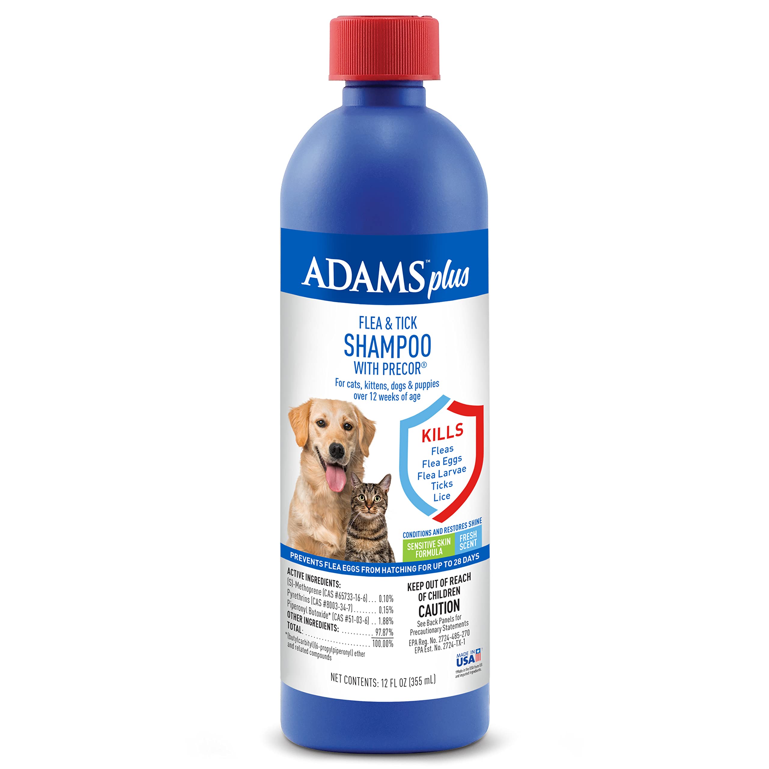 Adams Plus Flea & Tick Shampoo for Dogs - Medicated Treatment for Itchy Skin & Pest Control | Gentle Cleansing Formula for Bath Time & Grooming