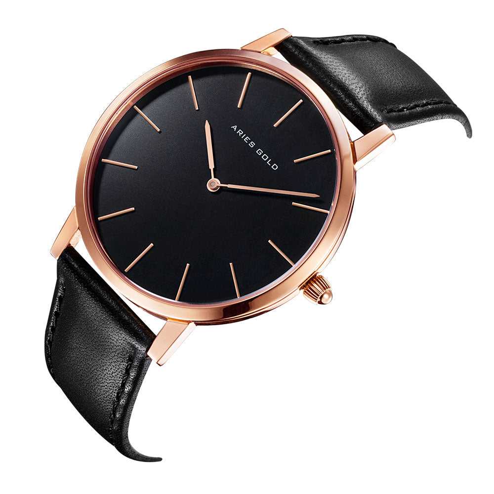 ARIES GOLD Urban Santos Rose Gold Stainless Steel Men's Watch with Black Leather Strap - Luxury Dress Watch for Business, Formal Occasions & Everyday Wear
