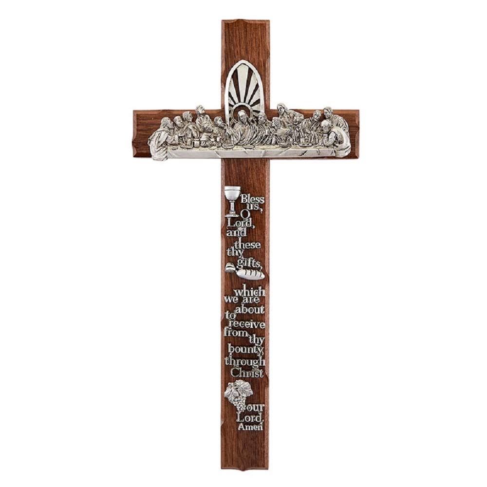 Creative Brands JC-5056-E 12-inch Walnut & Pewter Notched Last Supper Cross - Religious Home Decor, Wall Hanging for Church, Prayer Room & Gift Giving