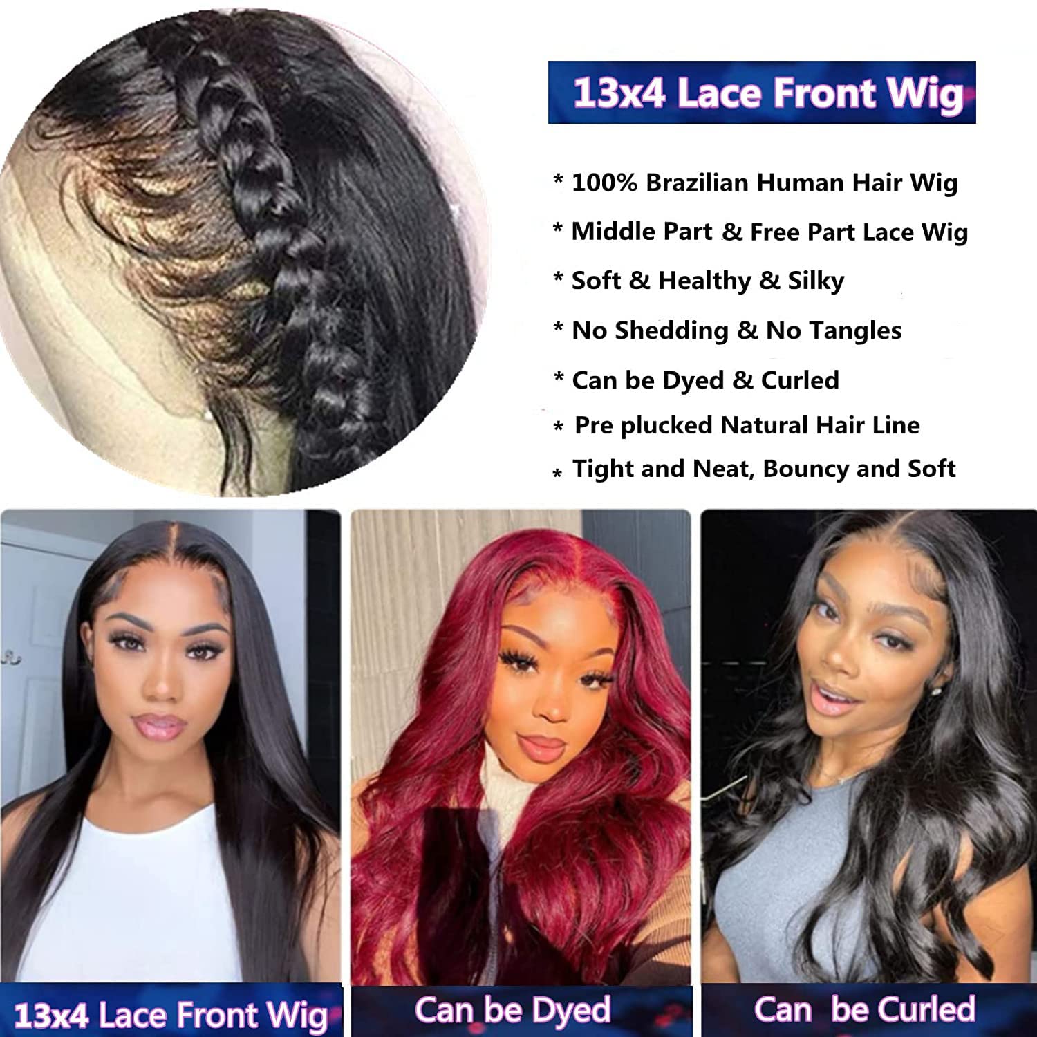 13x4 Straight Lace Front Wigs Human Hair - HD Lace Frontal Wigs with Pre-Plucked Hairline & Baby Hair - 150% Density 30 Inch Straight Human Hair Wigs for Black Women - Perfect for Daily Wear, Special Occasions & Protective Styling