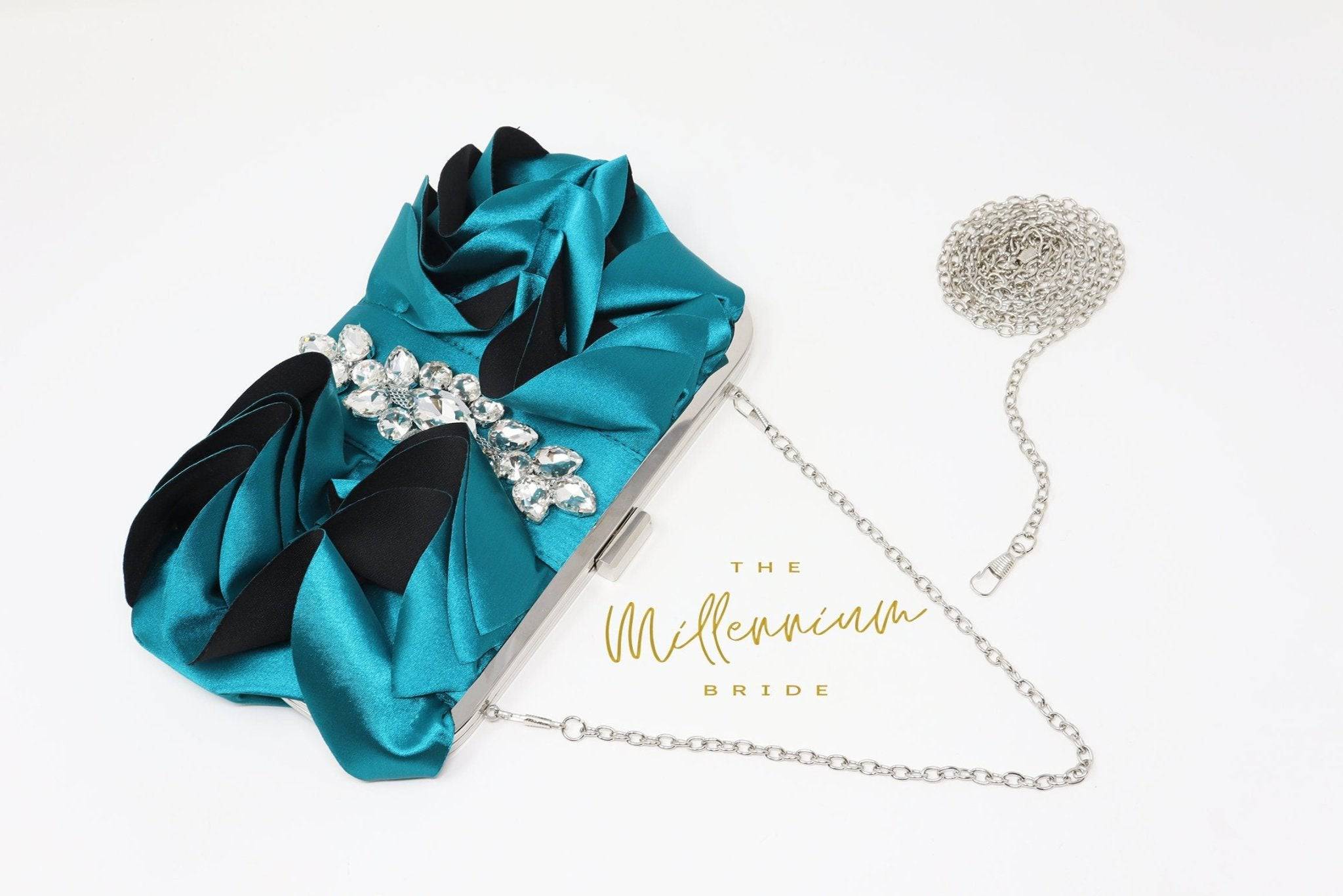 Elegant Rose Crystal Satin Floral Wedding Clutch Purse - Luxury Evening Bag for Brides, Prom, Parties & Special Occasions | Crossbody Handbag for Women