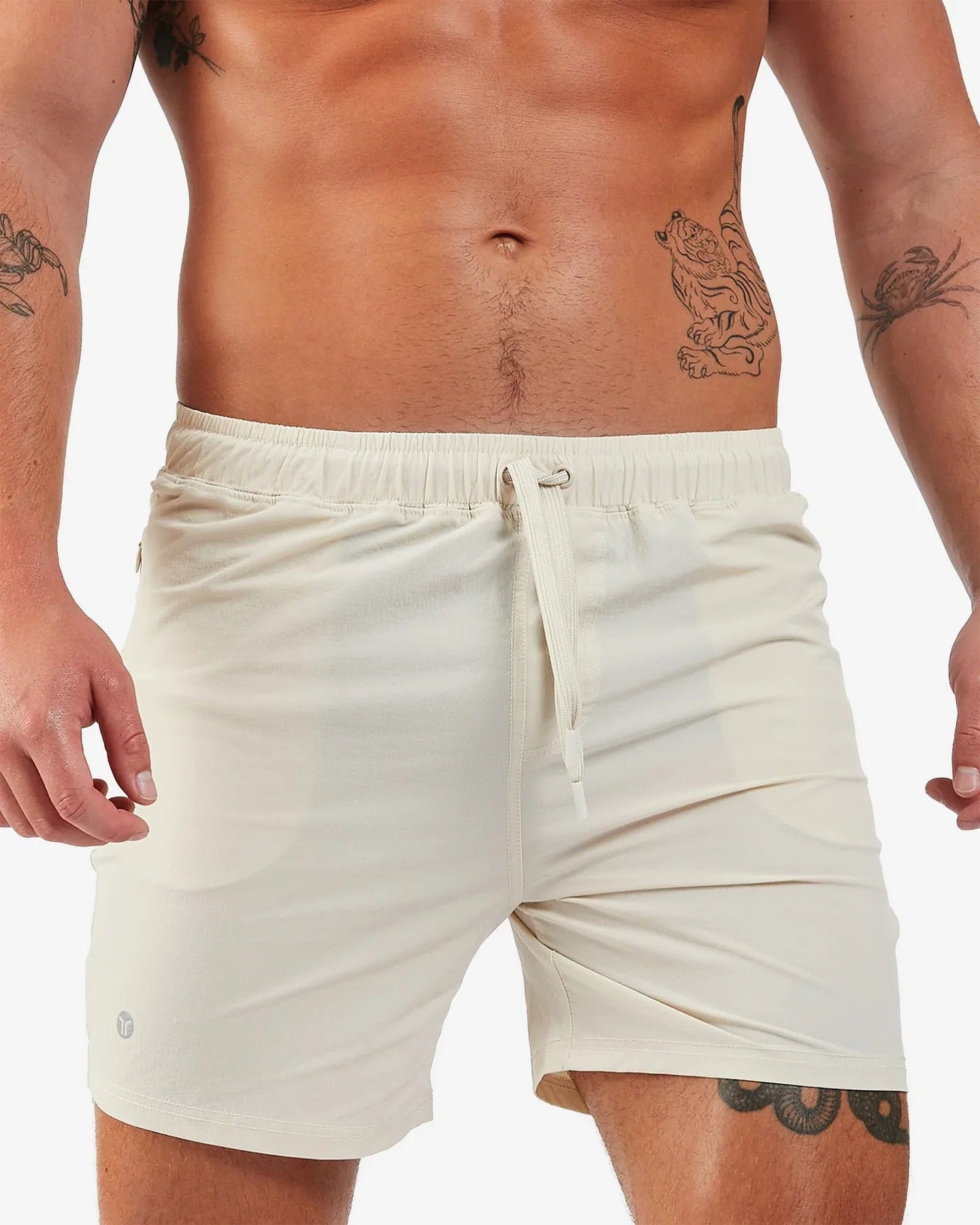 Teamm8 Track 6 Gym Shorts for Men - Breathable Workout Running Athletic Shorts in Parchment White - Perfect for Gym, Running & Training