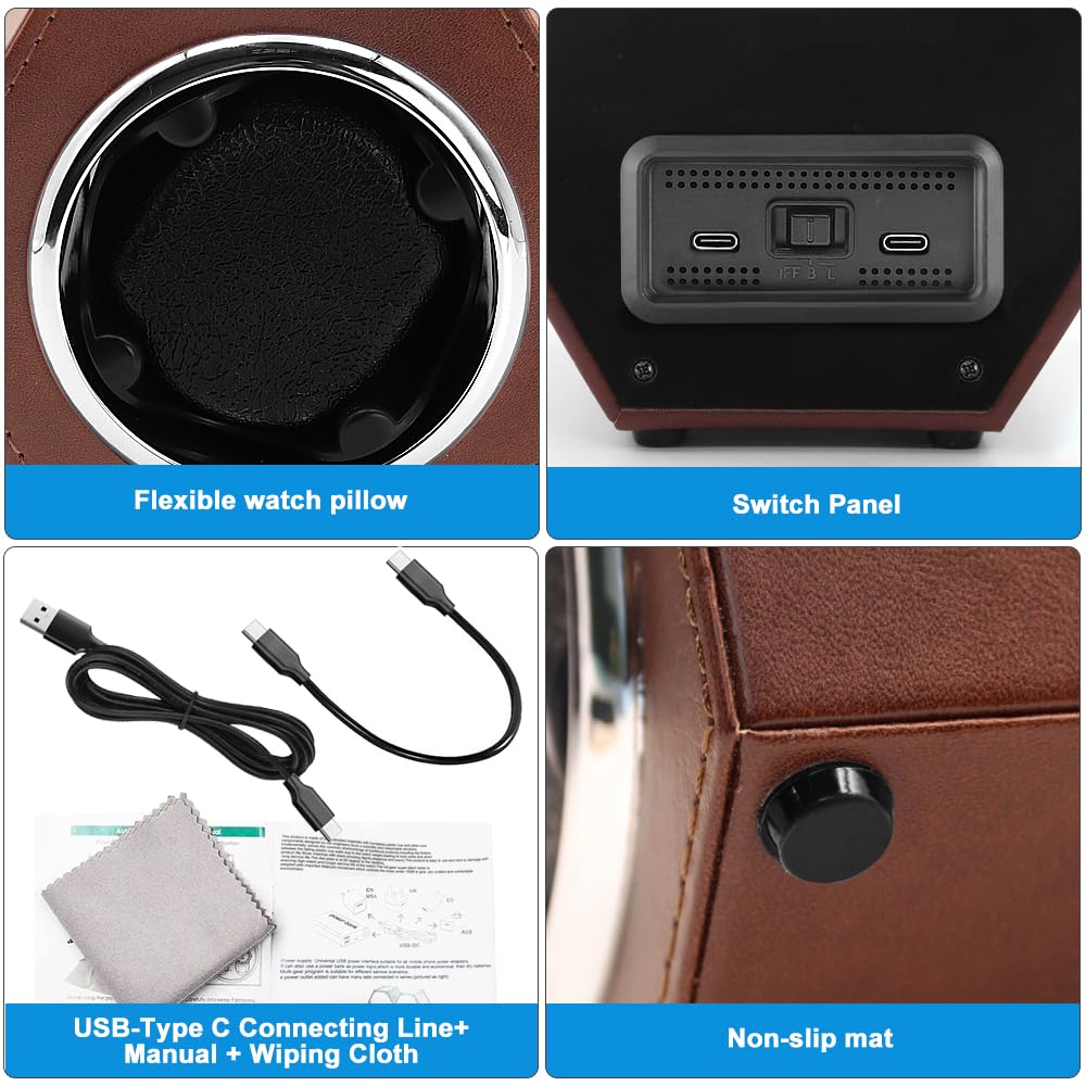 Automatic Single Watch Winder with Flexible Watch Pillow - Japanese Quiet Motor, USB Powered (Adapter Not Included) - Perfect Gift for Men & Women - Ideal for Watch Collectors & Luxury Timepiece Storage