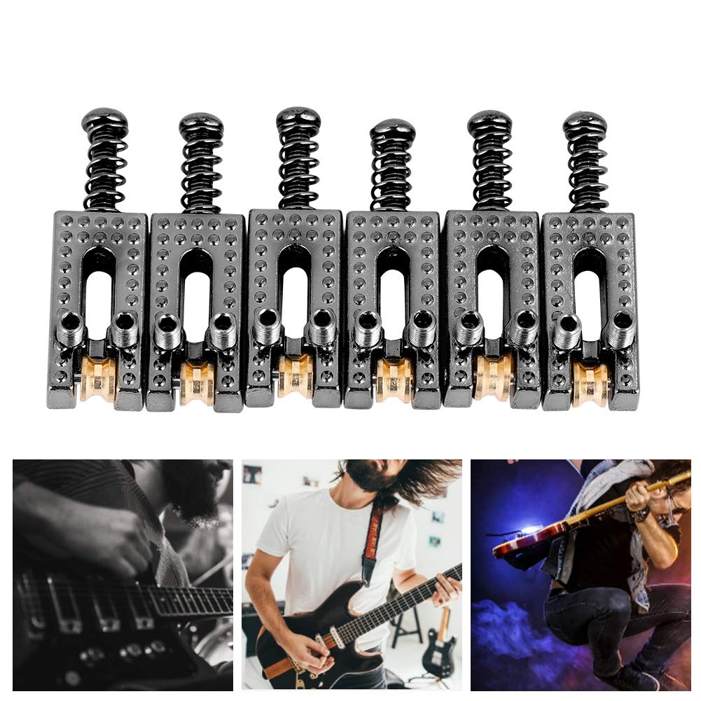 6PCS Black Metal Guitar Saddles with Roller Bridge - Premium Guitar Bridge Replacement Parts for Electric/Acoustic Guitar Repair & Maintenance - Perfect for DIY Guitar Upgrades, Professional Setups & Home Studio Use
