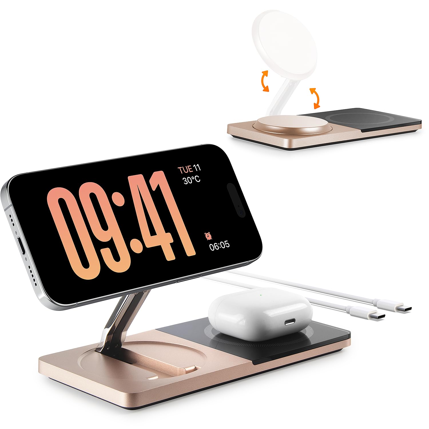 ZECHIN 3-in-1 Foldable Magnetic Wireless Charging Stand for iPhone 12/13/14/15/16 & AirPods | Magsafe Compatible Fast Charger Station | Perfect for Home, Office & Travel (No AC Adapter Included)