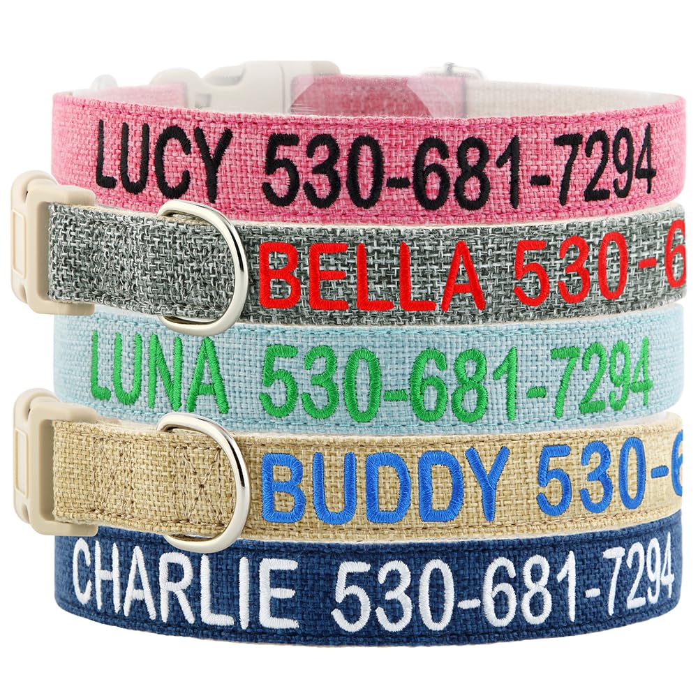 Custom Embroidered Dog Collar with Pet Name & Phone Number - Natural Cotton Hemp Collar for Sensitive Skin - Adjustable Sizes for Small, Medium & Large Dogs - Perfect for Daily Walks, Training & Outdoor Adventures