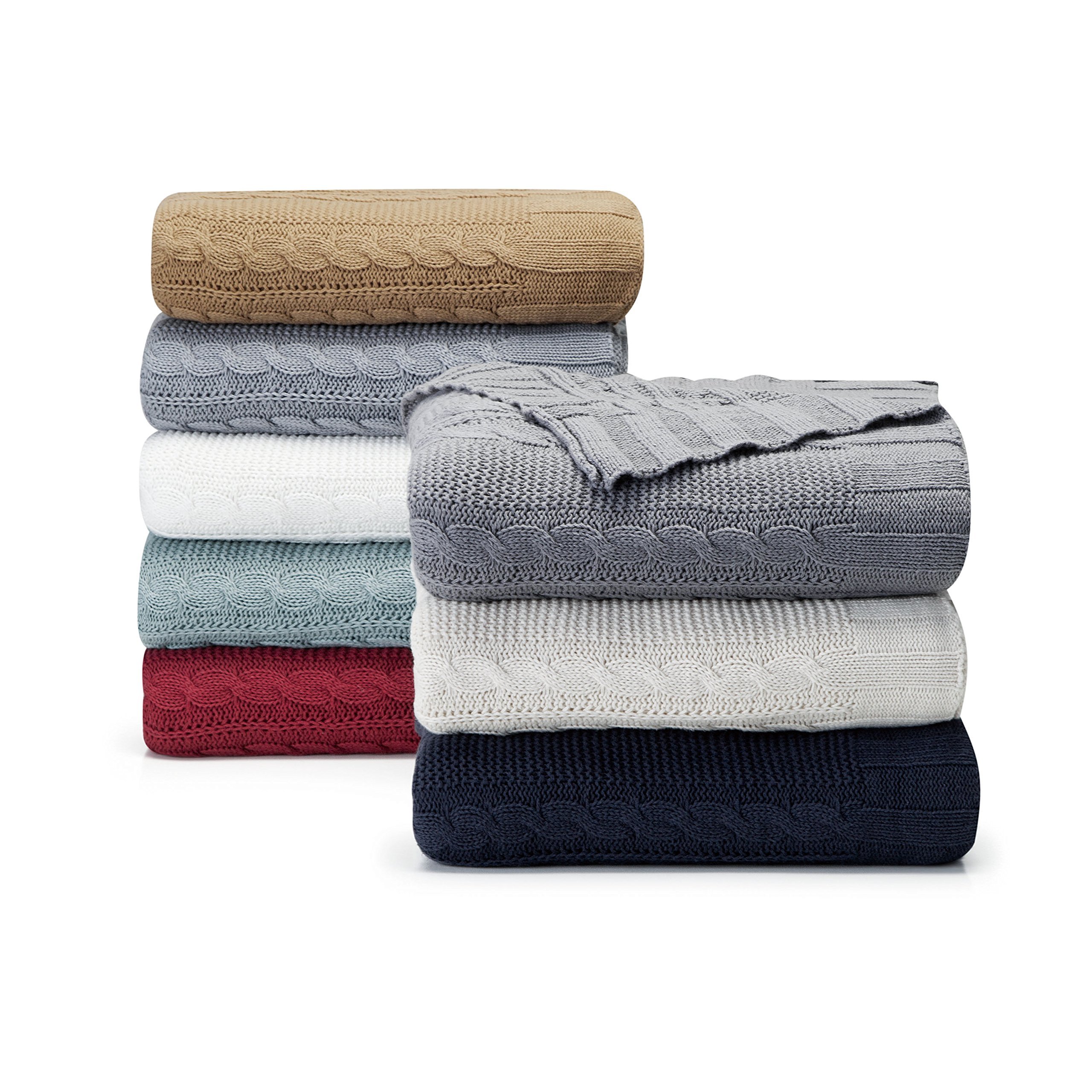 VCNY Home Soft & Cozy Cotton Knit Throw Blanket - Cable Knit Design for Couch, Bed & Sofa - Breathable & Lightweight (Dublin Ivory, 50