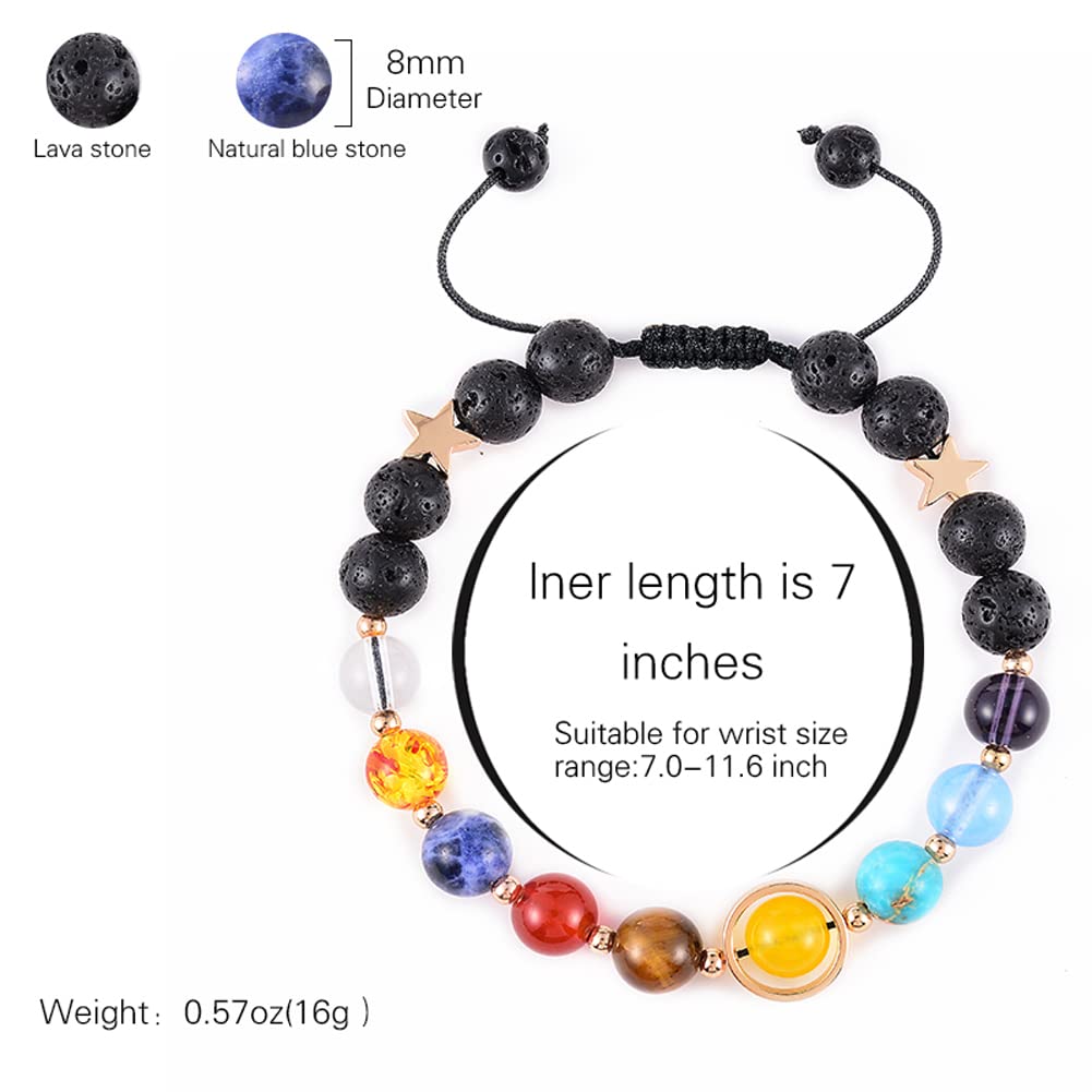 Solar System Bracelet - Universe Galaxy Bracelet with 8 Planets & Lava Rock Beads - Stretchy Yoga Chakra Bracelet for Men & Women - Perfect for Meditation, Aromatherapy & Spiritual Healing