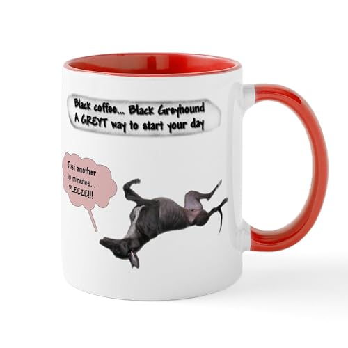 White/Red Inside - Black Coffee Black Snoozin' Greyhound Mug