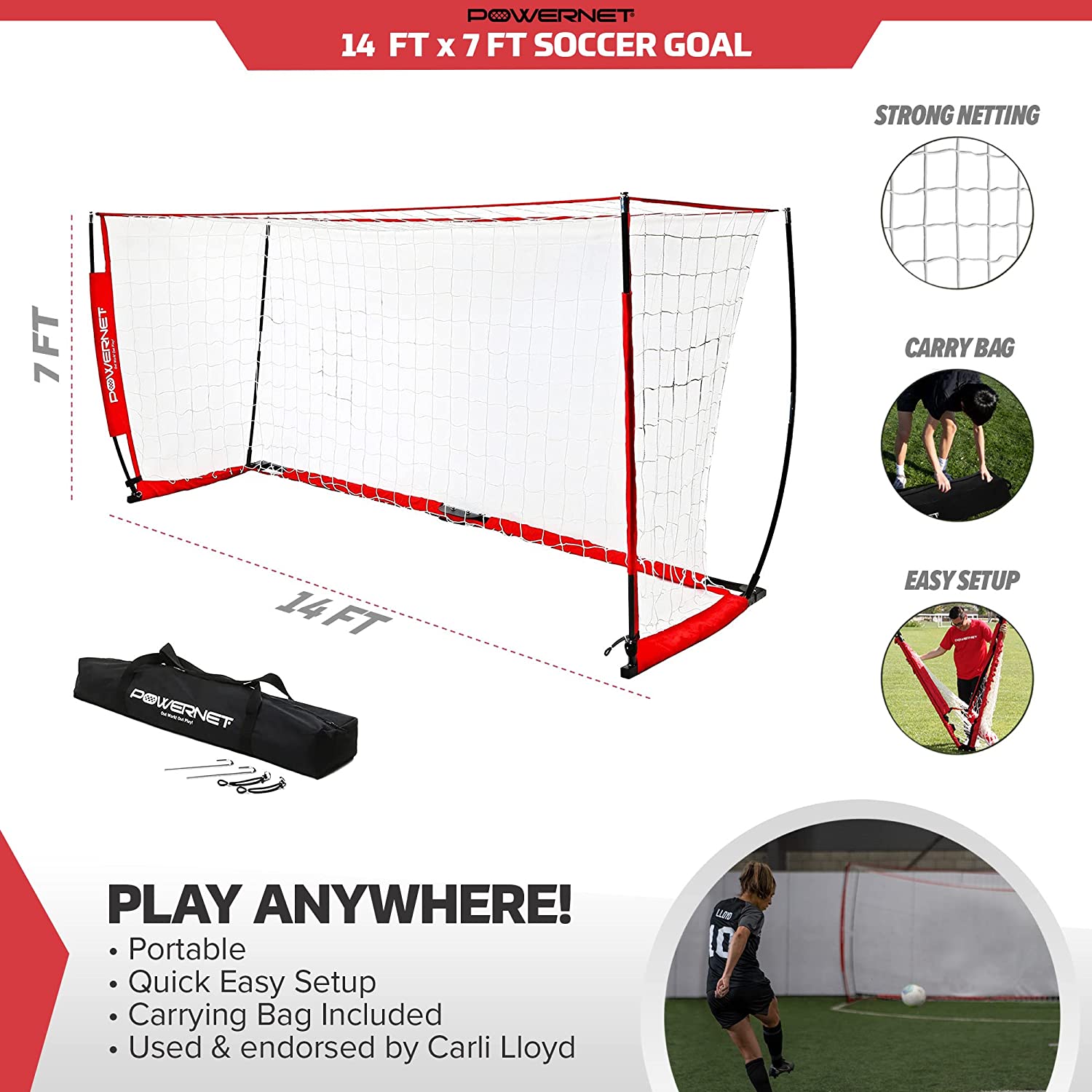 PowerNet Soccer Goal 14x7 Feet - Portable & Durable Soccer Net for Training, Backyard, and Youth Games - Perfect for Practice, Matches, and Outdoor Sports Activities