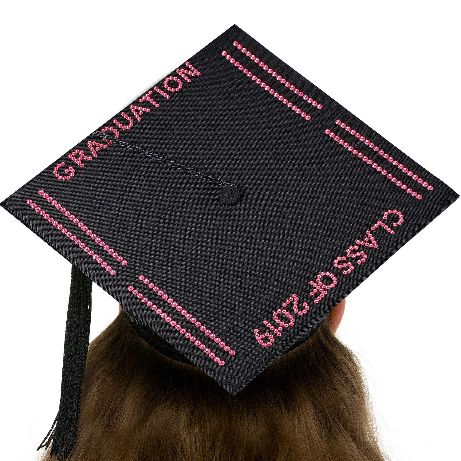 Blulu Graduation Cap Decoration Kit - Glitter Alphabet Letter Stickers & Gemstone Border Stickers for DIY Graduation Caps, Scrapbooking, and Handmade Crafts (Pink) - Perfect for High School & College Graduation Parties, Photo Props, and Memory Keepsakes