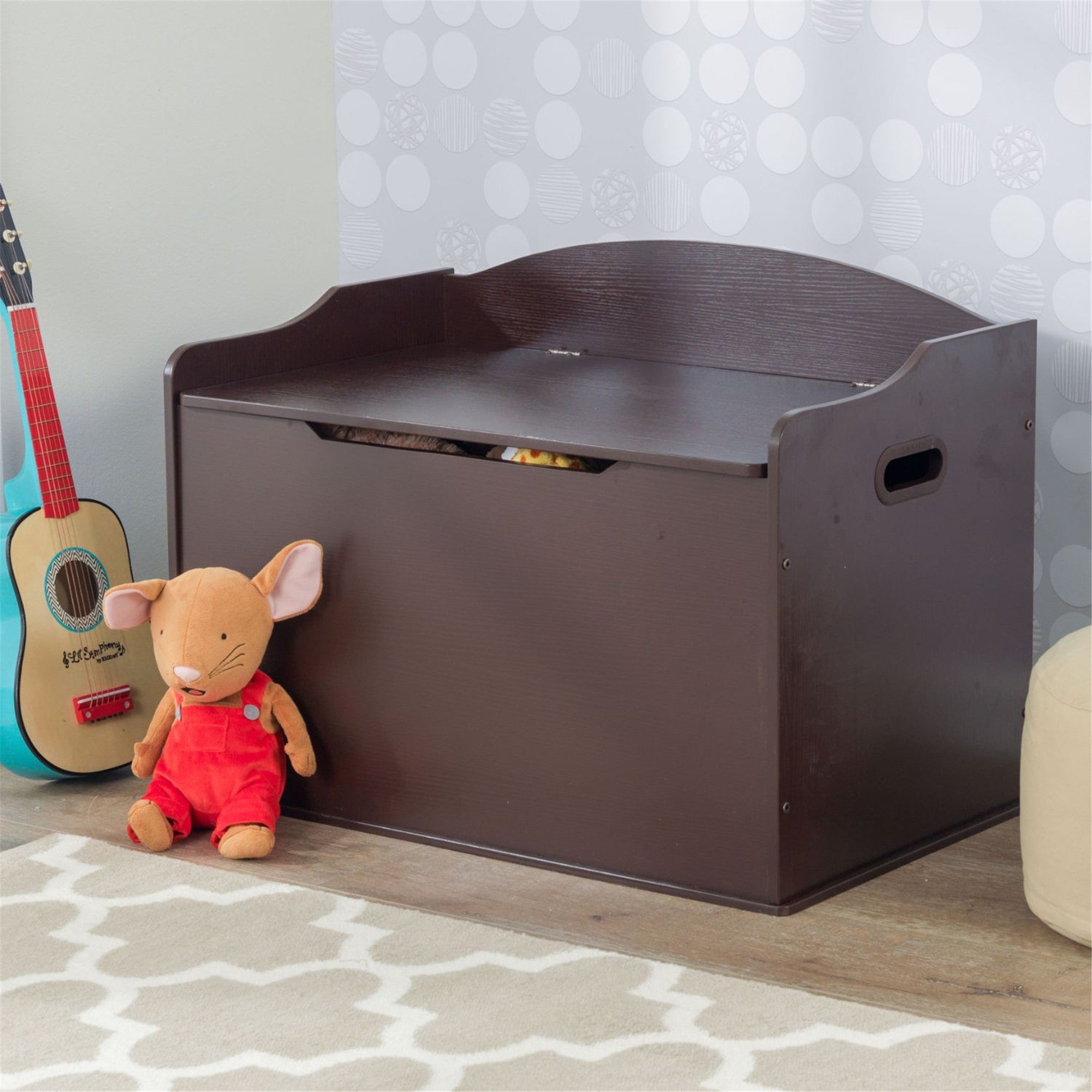 KidKraft Austin Toy Storage Box with Bench Seat - Espresso Finish | Kids Room Organization & Nursery Decor | Perfect for Toy Storage, Books, and Blankets