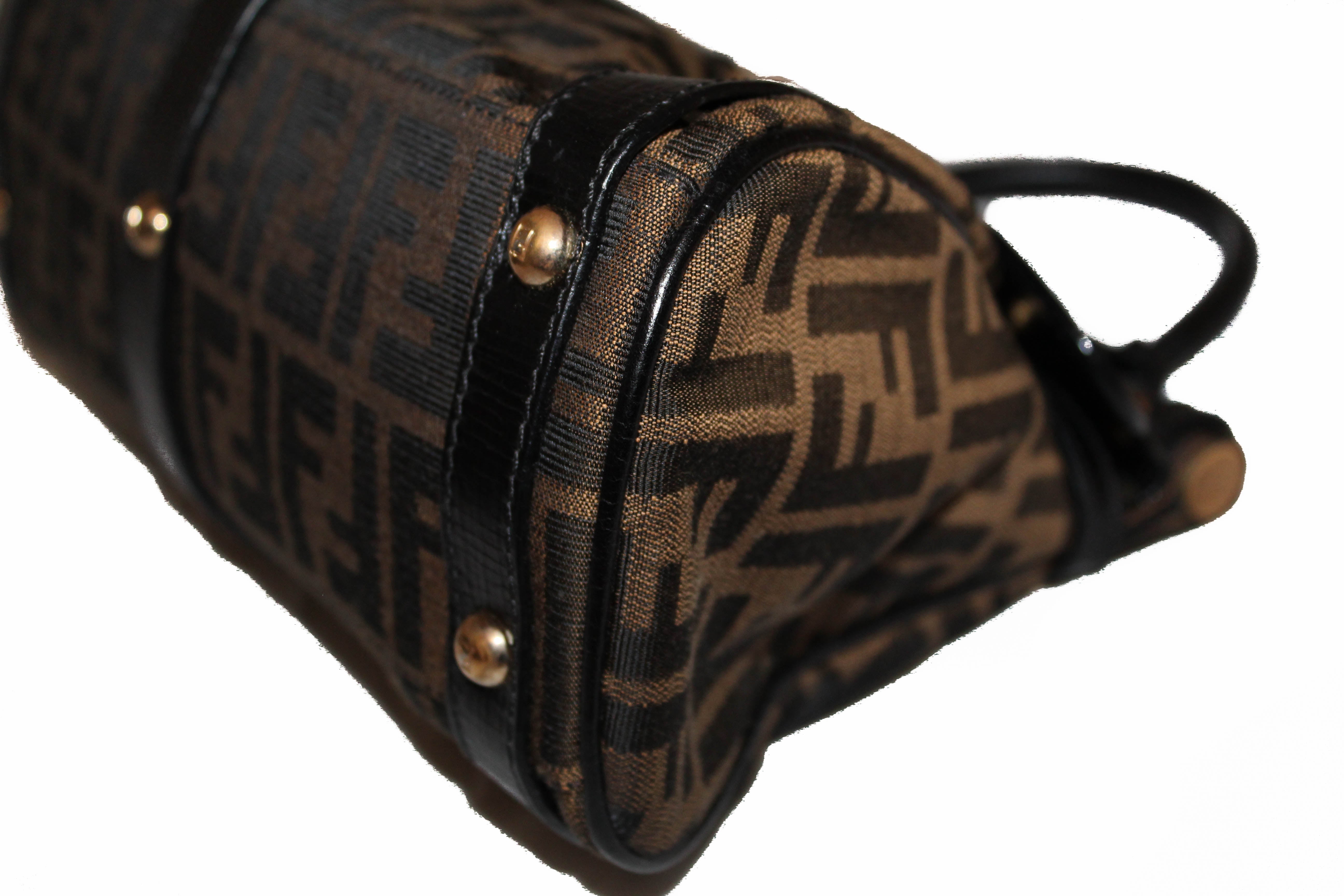 Authentic Fendi FF Zucca Canvas Small Top Handle Leather Handbag for Women | Luxury Designer Crossbody Purse for Work, Travel & Evening Events