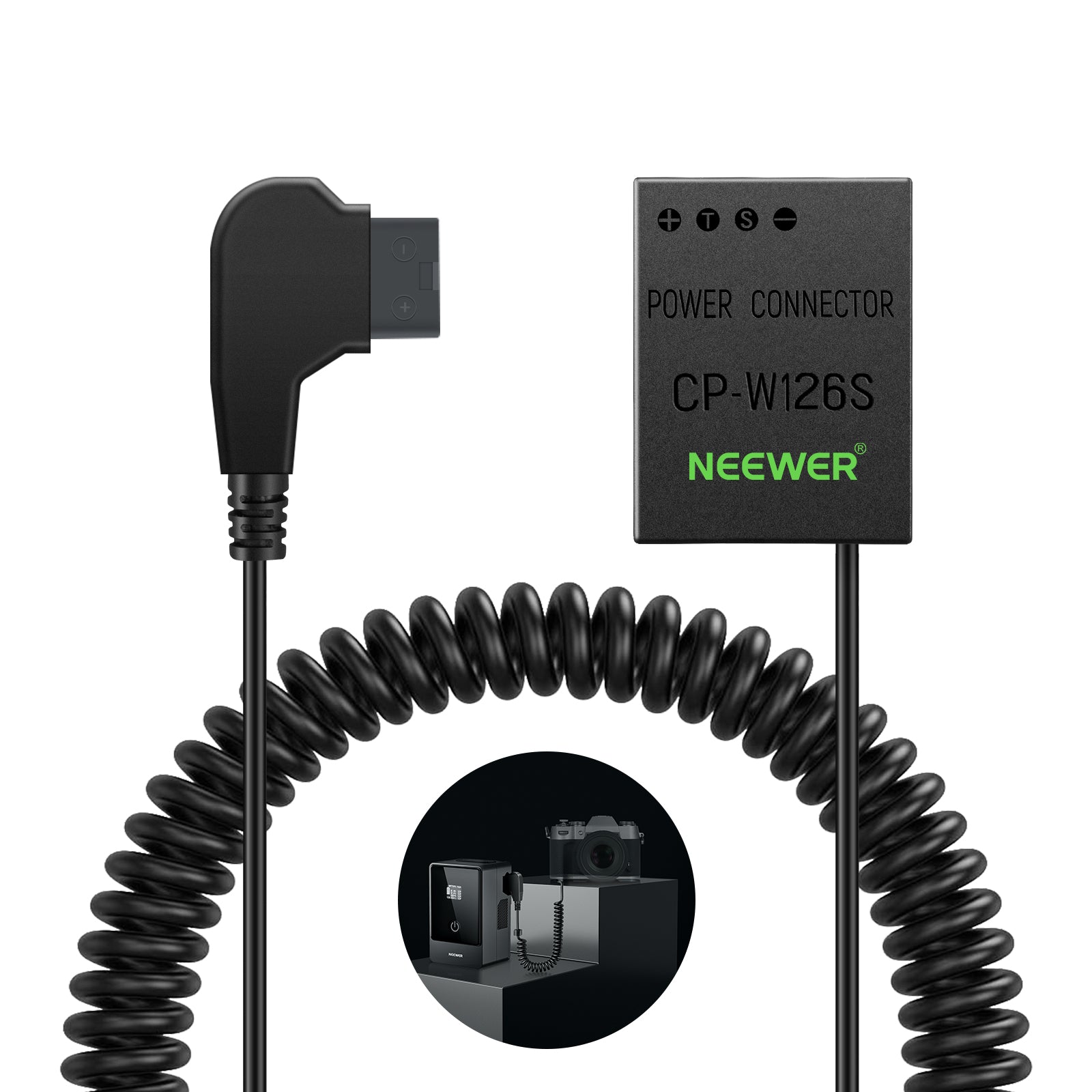 NEEWER CP W126S D Tap to NP W126S Dummy Battery with Cable - Compatible with V Mount Batteries for Sony Cameras - Perfect for Film Production, Live Streaming & Outdoor Shooting