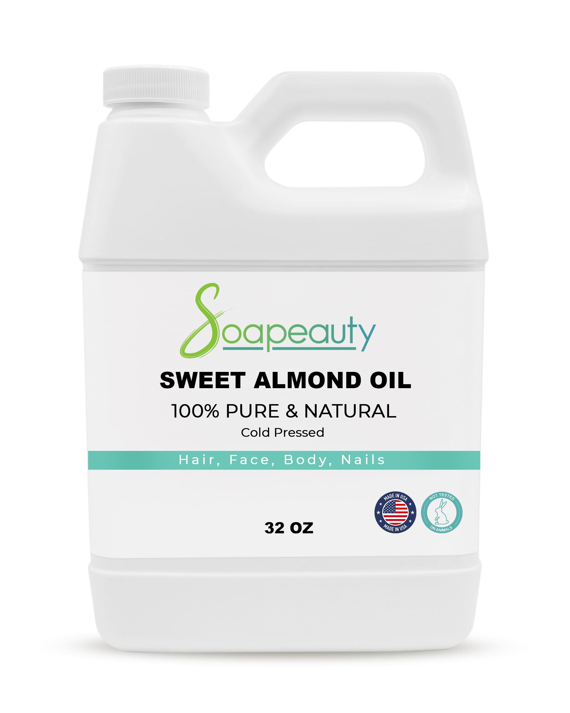 Pure Sweet Almond Oil - 100% Cold Pressed & Refined | Bulk Carrier Oil for Essential Oils | Skin, Face & Hair Moisturizer | Soap Making Base | 32 fl oz | Perfect for Aromatherapy, Massage & DIY Beauty Products