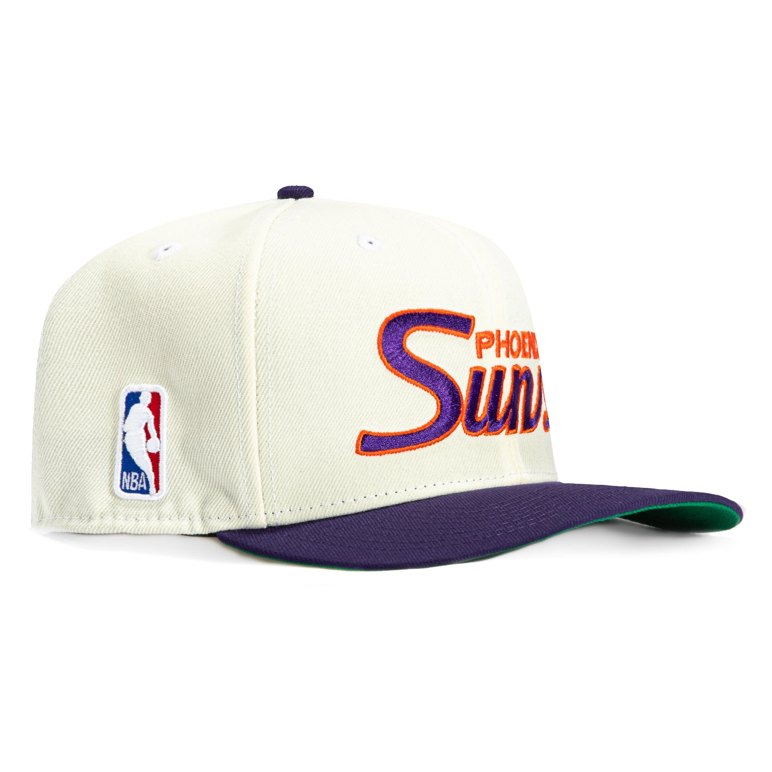 New Era 9Seventy Phoenix Suns Script Stretch Snapback Hat - White & Purple Adjustable Baseball Cap for Men & Women - Perfect for Basketball Games, Streetwear Fashion & Sun Protection