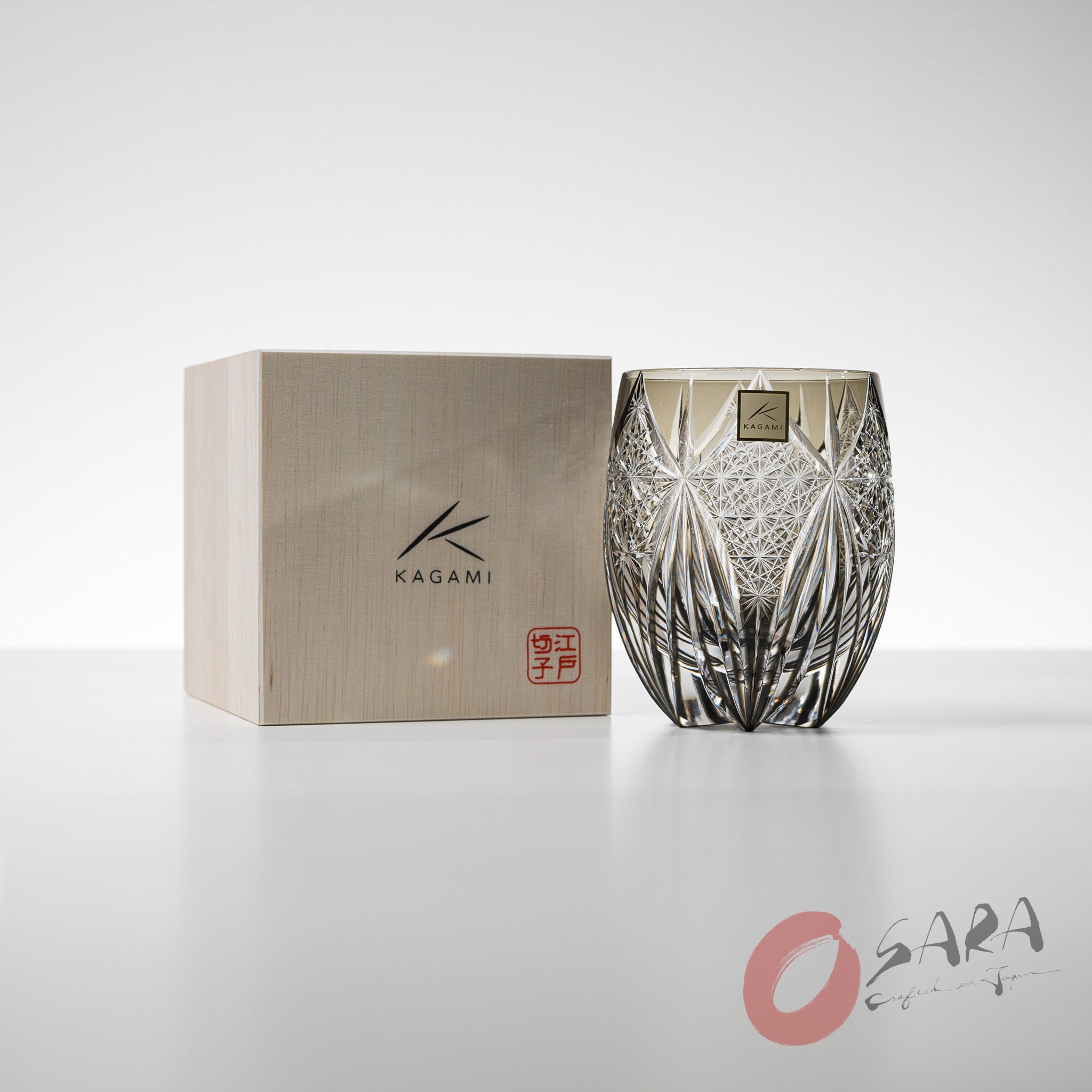 KAGAMI Premium Crystal Round Rock Glass - Subaru Black / 昴 - Elegant Whiskey & Bourbon Drinking Glass for Home Bar, Gifts & Special Occasions