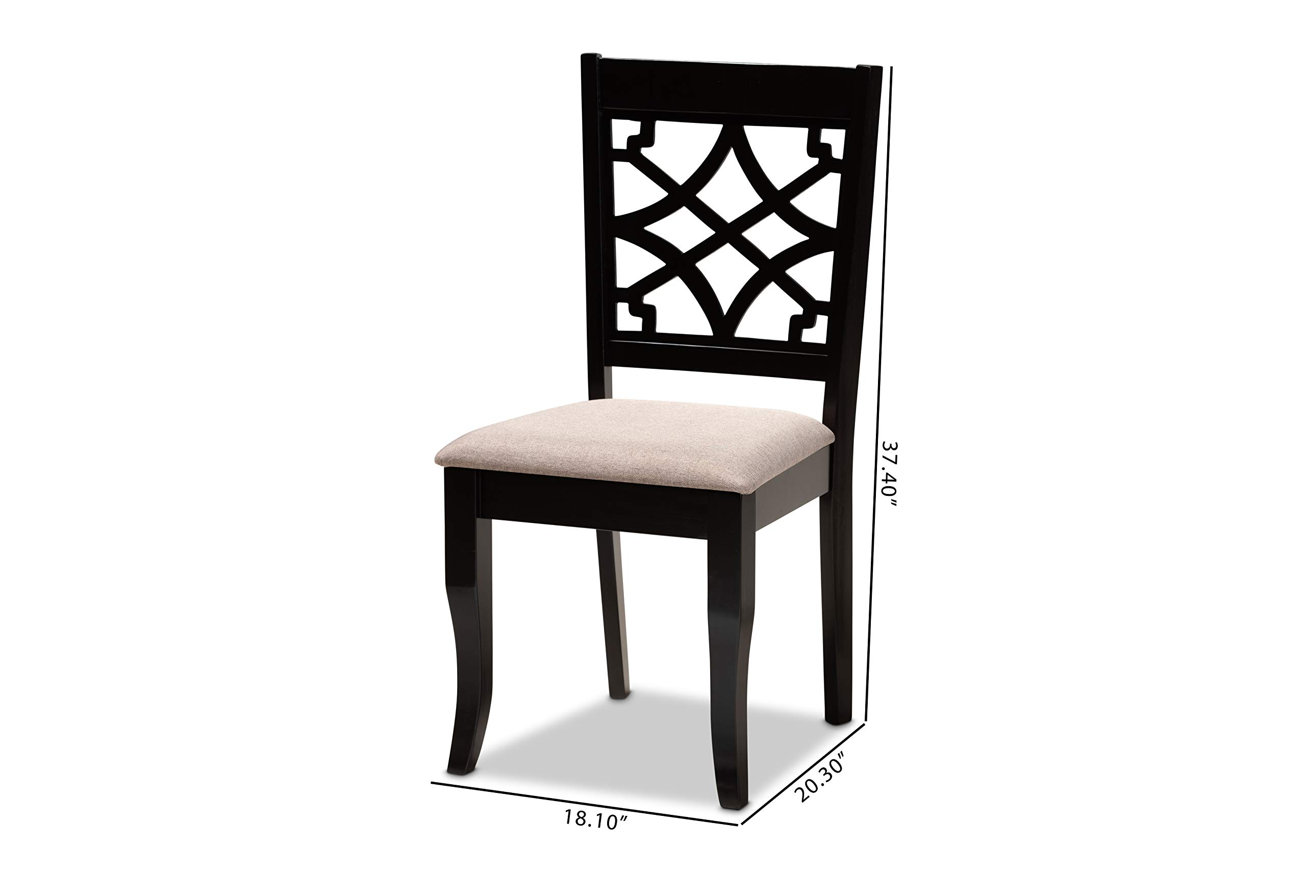 Baxton Studio Mael Dining Chair Set - 2-Piece Upholstered Sand Fabric Chairs with Espresso Brown Wood Finish | Perfect for Kitchen, Dining Room & Breakfast Nook