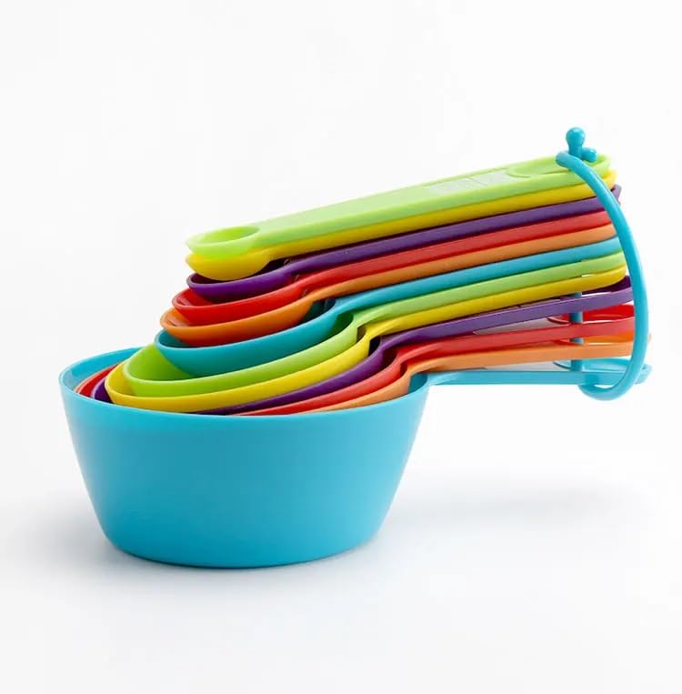 12-Piece Plastic Measuring Spoons Set for Coffee, Sugar, Flour - Colorful Kitchen Baking Tools with Dishwasher Safe Design | Perfect for Home Baking, Cooking & Coffee Brewing