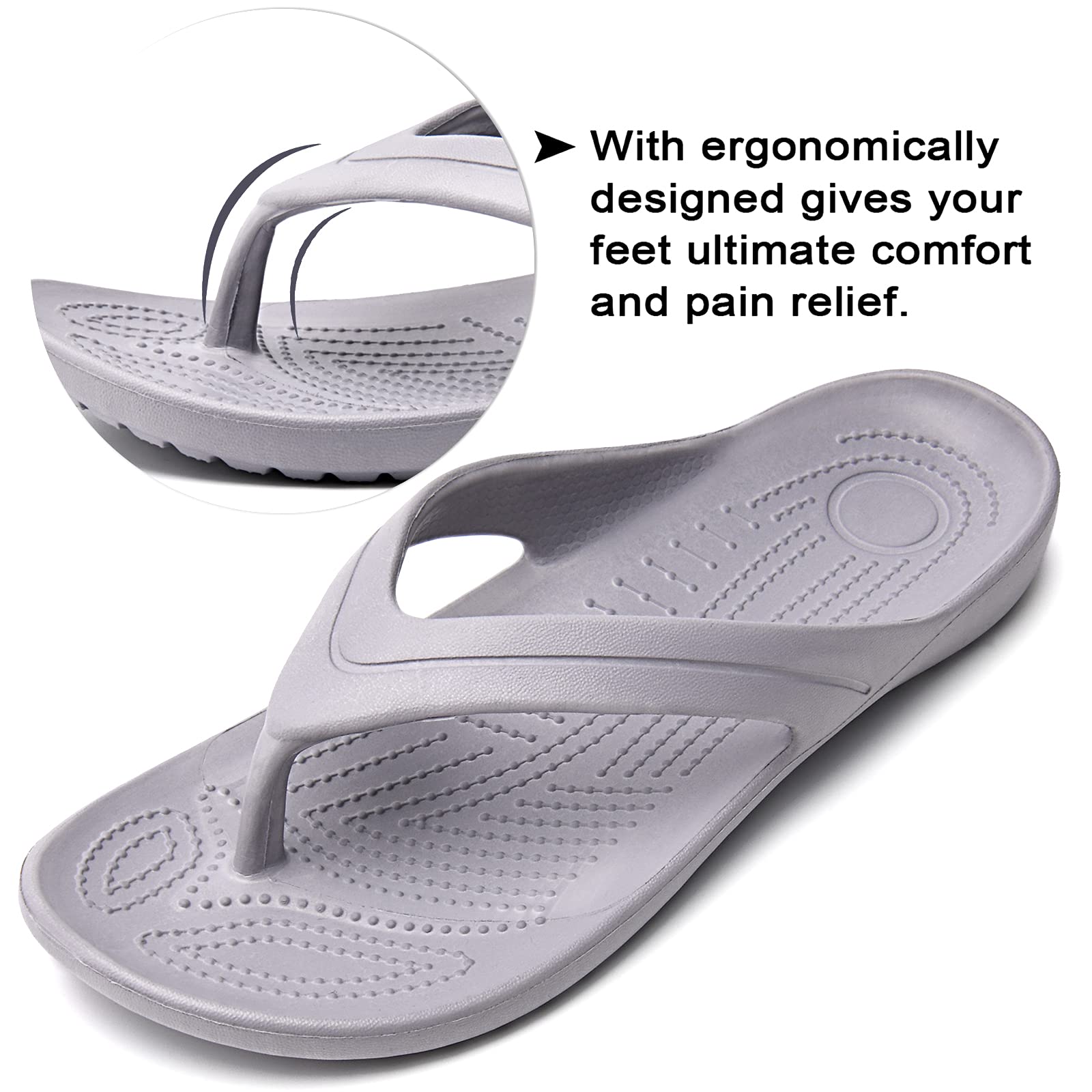 Temi Women's Flip Flops - Soft Lightweight Sandals for Women, Anti-Slip Casual Slippers for Shower, Beach, Pool & Bathroom - Comfortable Flat Slides Shoes for Summer Outdoor Activities