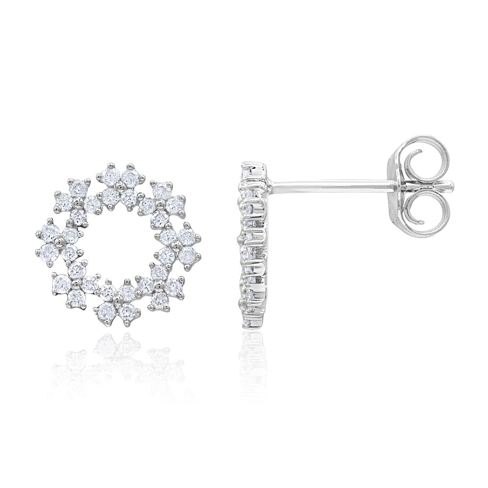 9ct White Gold Diamond Stud Earrings with 64 Brilliant Cut Diamonds - Perfect for Weddings, Anniversaries & Special Occasions