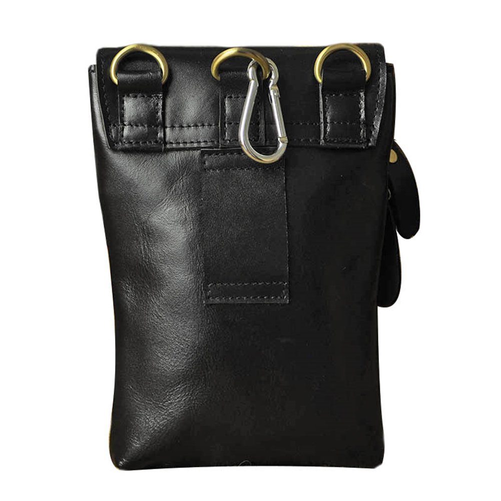 Genuine Leather Men's Waist Pack Bag - Small Satchel Crossbody Bag for Travel, Hiking & Everyday Use (Black)