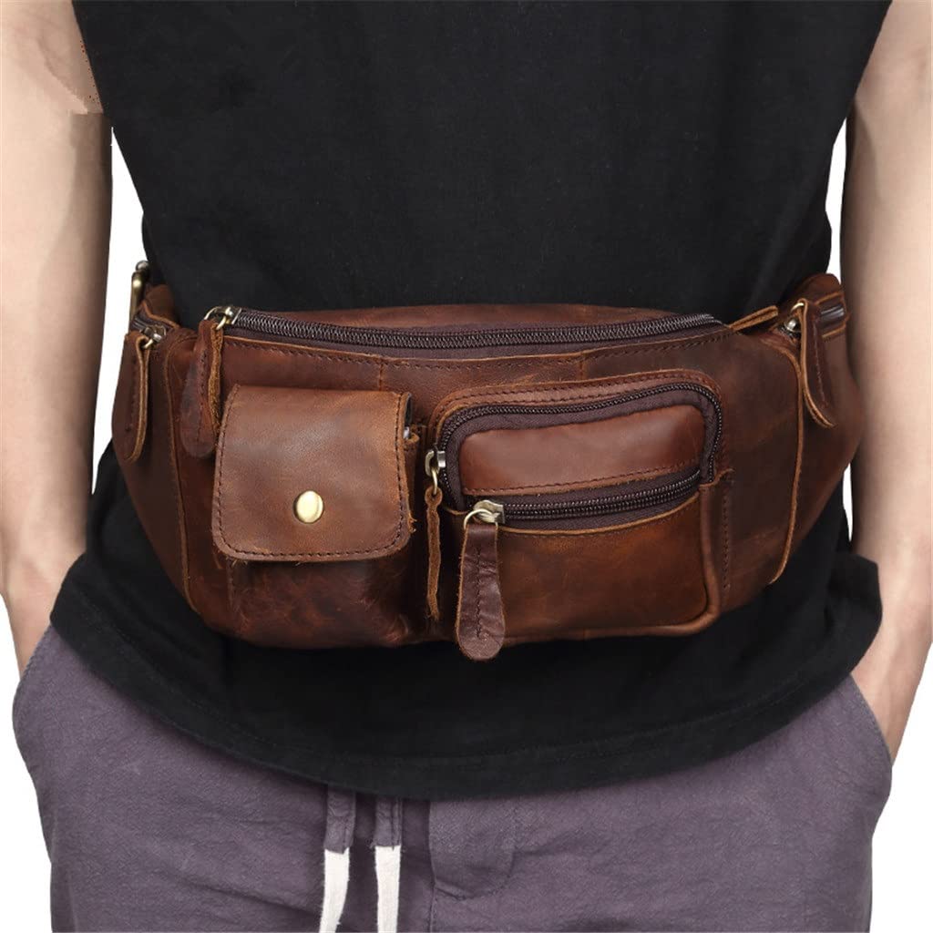 QZH Genuine Leather Chest Bag for Men - Vintage Messenger Shoulder Bag - Crossbody Sling Bag - 40 x 5 x 12cm - Perfect for Travel, Hiking, Festivals & Daily Use