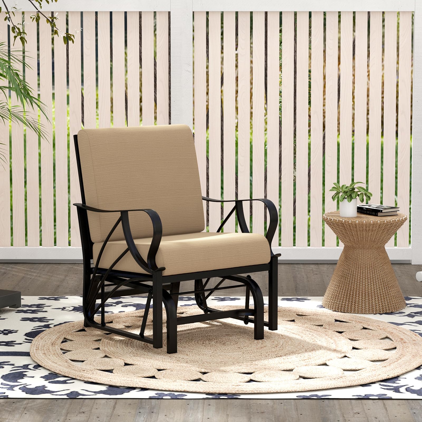 Tangkula Outdoor Patio Glider - Heavy Duty Metal Frame Rocking Chair with Comfortable Cushion, Ergonomic Design & Curved Armrests for Smooth Gliding Motion - Perfect for Porch, Garden, Deck or Backyard Relaxation (Set of 2)