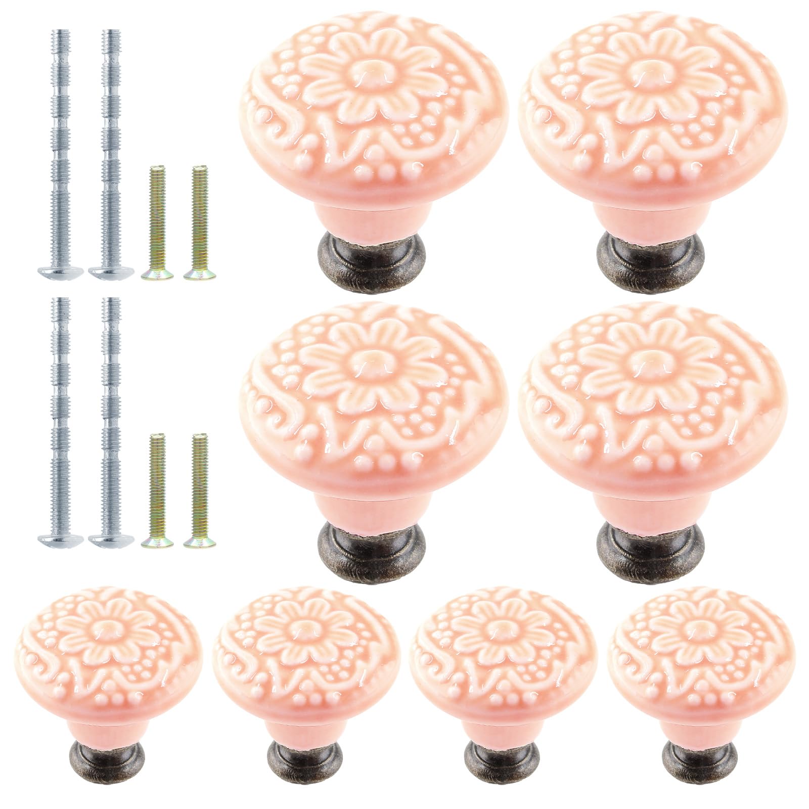 8pcs Vintage Pink Ceramic Knobs - Retro Kitchen Cabinet & Dresser Drawer Pulls - Decorative Handles for Closet, Cupboard & Furniture Doors - Perfect for Farmhouse, Shabby Chic & DIY Home Decor Projects