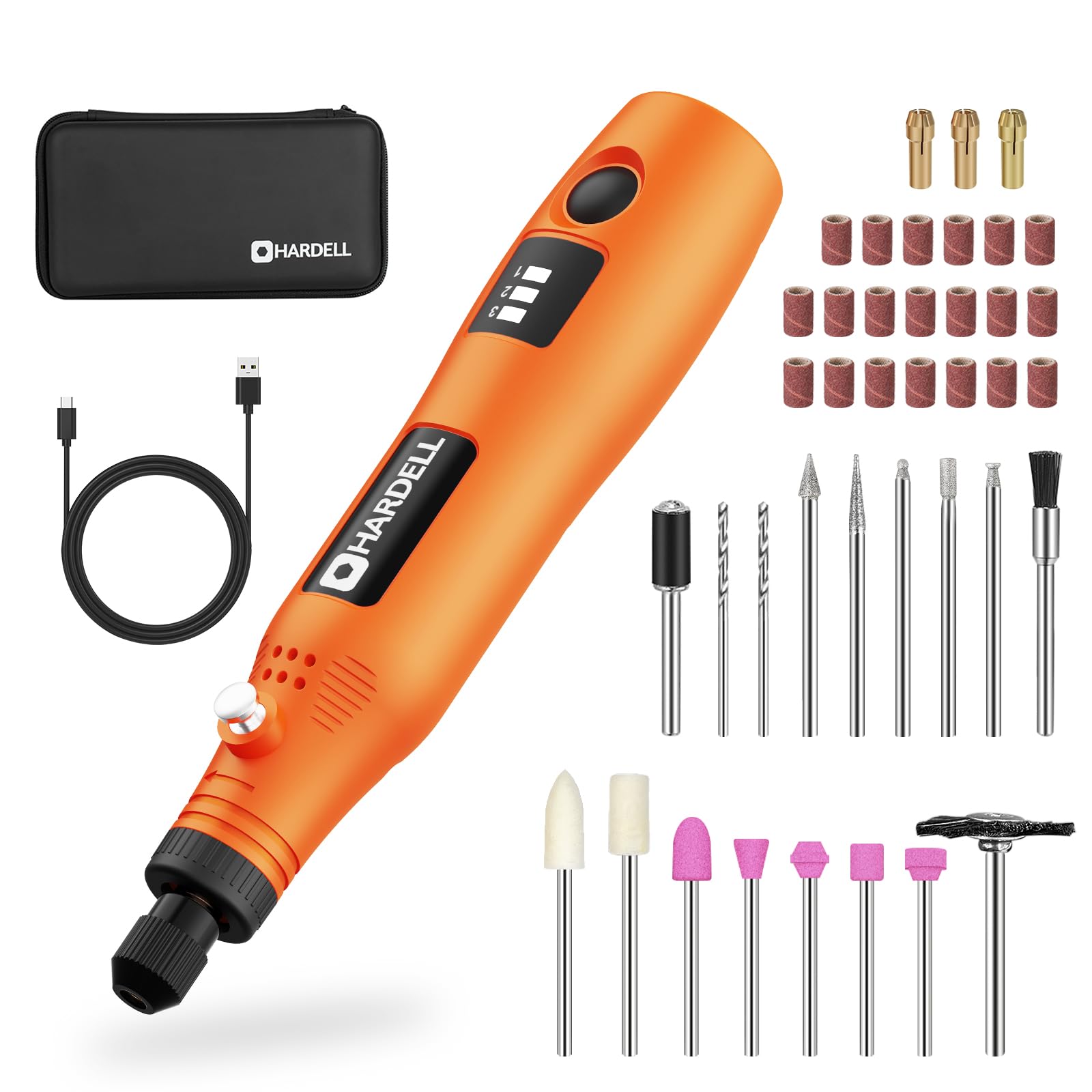 HARDELL 3.7V Cordless Rotary Tool Kit with 42 Accessories - 3-Speed Rechargeable Power Tool for Sanding, Drilling, Polishing, Engraving & Cleaning | Perfect for DIY Crafts, Woodworking, Jewelry Making & Home Repair Projects