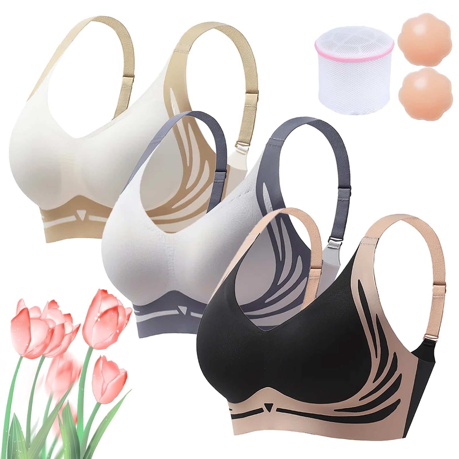 KCRPM Super Gather Wireless Push-Up Bra for Women - Anti-Sagging, Soft & Comfortable Sports Bra - Perfect for Yoga, Gym & Everyday Wear