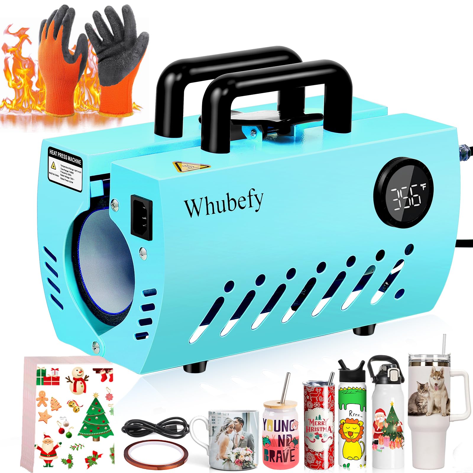 11-30 oz Tumbler Heat Press Machine for Sublimation - DIY Mug Press for 11oz, 16oz, 20oz Skinny Tumblers & Coffee Cups (2.87-3.42in) - Works on Glass, Ceramic, Aluminum Mugs - Includes 20 Heat Transfer Papers, Tape & Gloves - Perfect for Custom Drinkware, Personalized Gifts & Small Business Projects