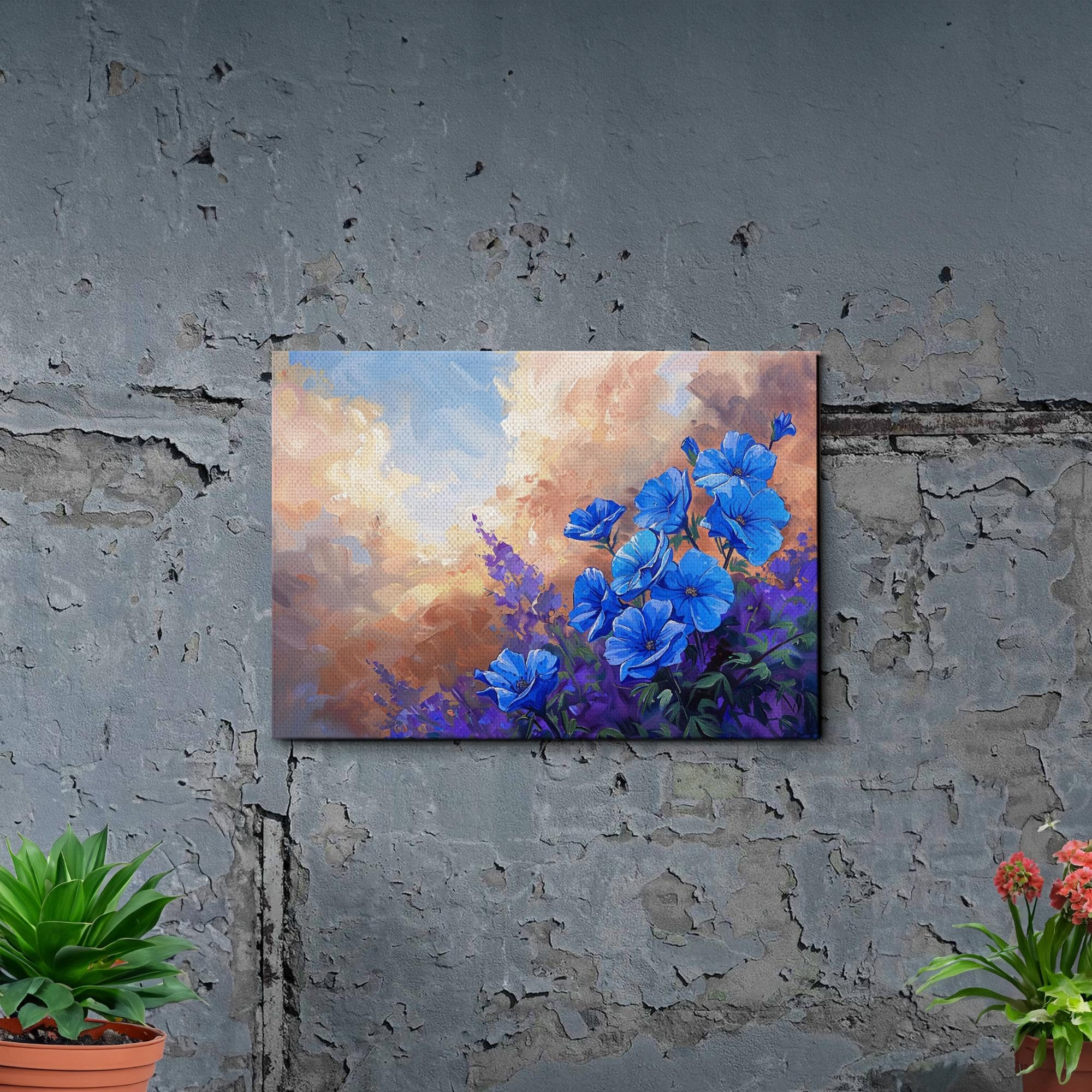 Abstract Purple Orchid Flower Floral Art Canvas - Mountain Sunset Glow Wall Decor for Living Room, Bedroom & Office - Hand-Painted Floral Canvas Art Print