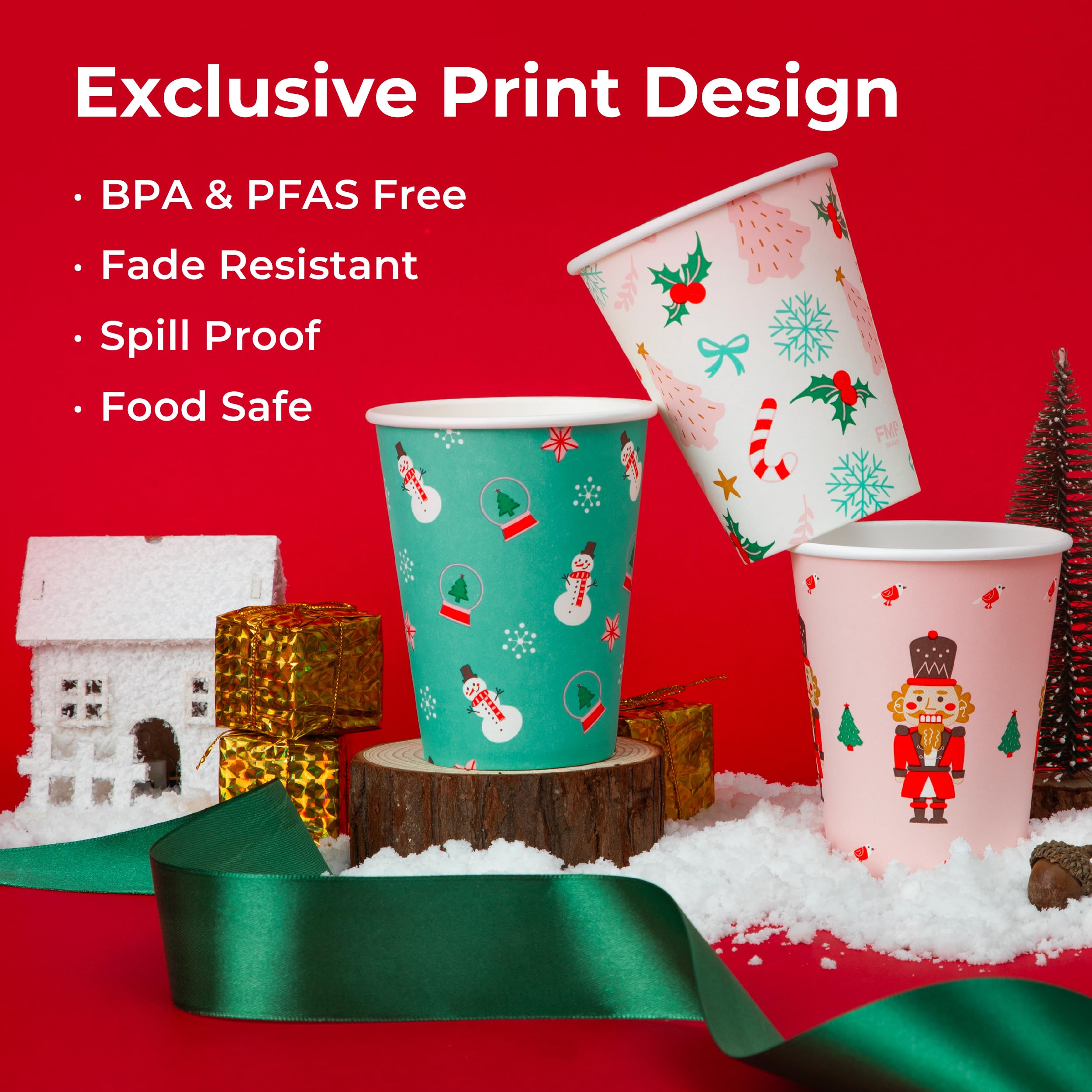 50 Pack 8oz Christmas Disposable Paper Cups - Thickened Hot Beverage Cups for Coffee, Tea, Cocoa - Durable Xmas Party Cups for Kids & Adults - Perfect for Holiday Gatherings, Office Parties & Family Celebrations