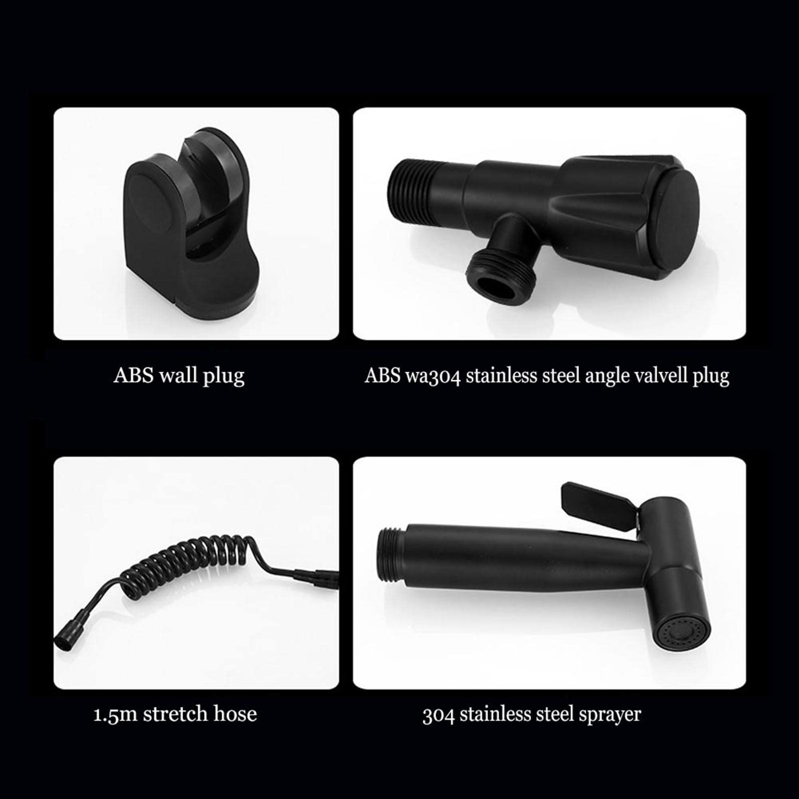 Stainless Steel G1/2 Thread Handheld Bidet Sprayer Kit with Feminine Wash & Hose - Black Bathroom Accessory for Toilet & Personal Hygiene Cleaning