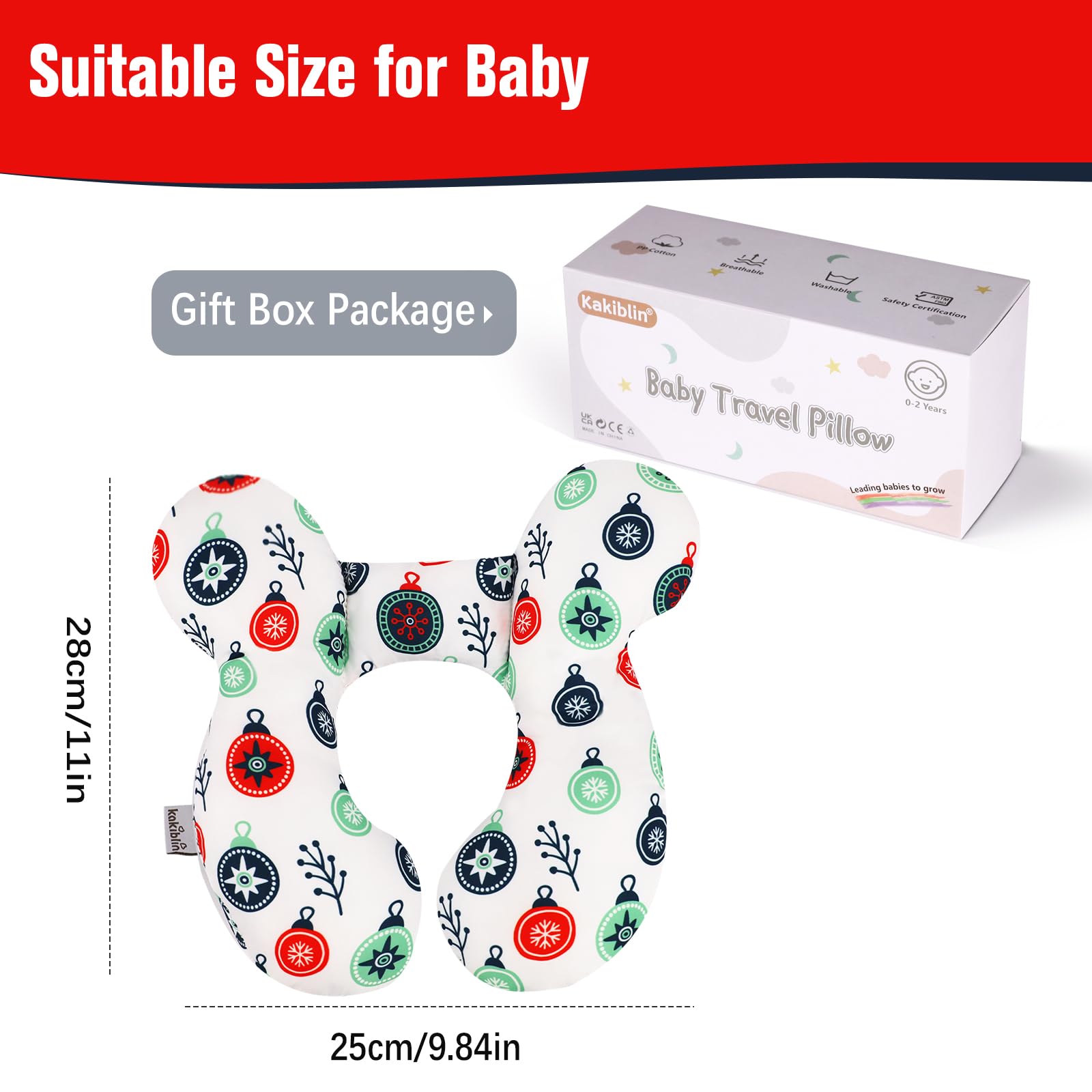 KAKIBLIN Upgraded Baby Travel Pillow for Head and Neck Support - Soft Infant Neck Pillow for Car Seat, Stroller, Airplane & Stroller - Perfect for Newborns & Toddlers on Road Trips & Flights