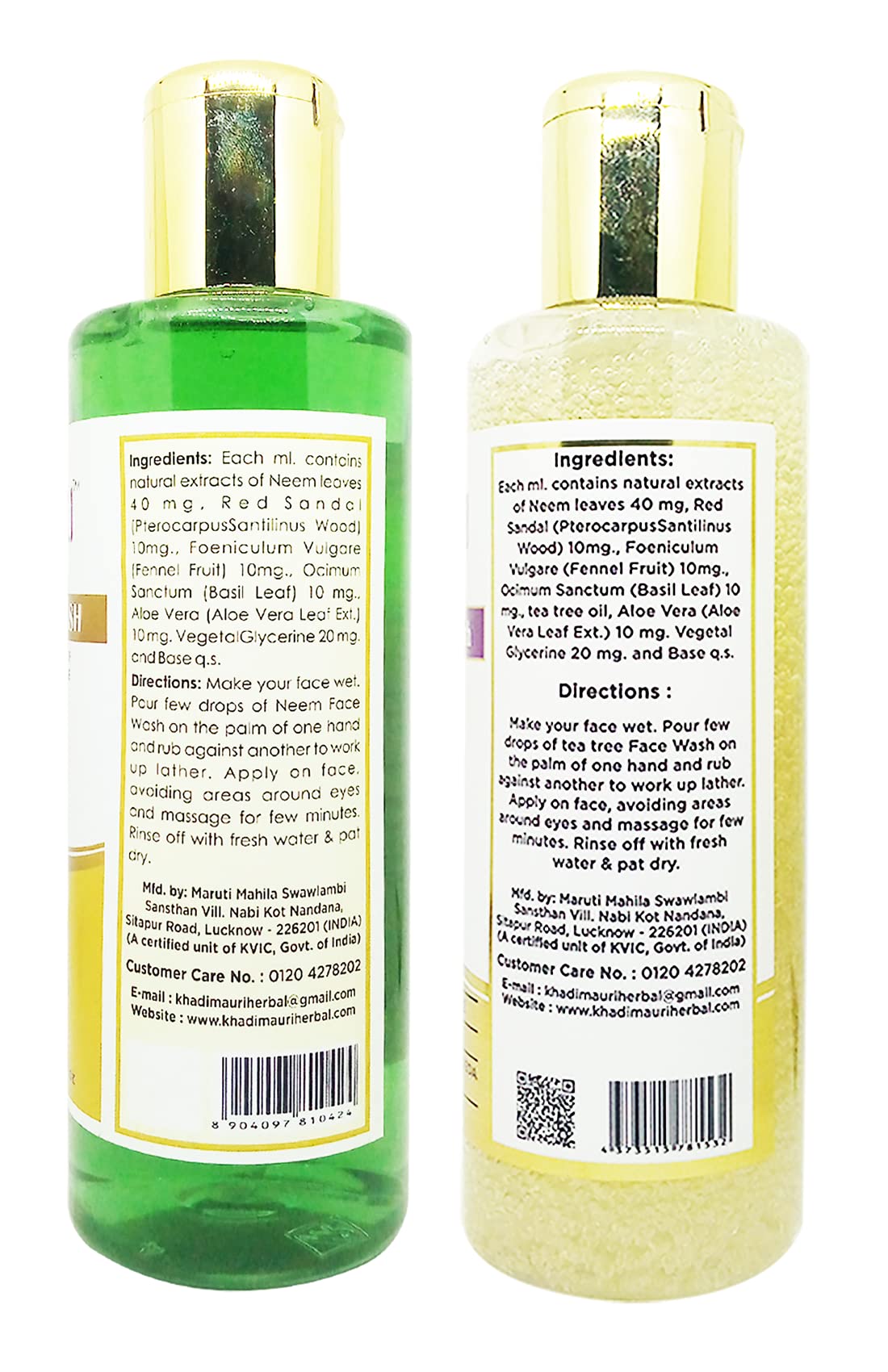 Khadi Mauri Neem & Tea Tree Face Wash for Acne & Oily Skin - 420ml (Pack of 2) | Natural Ayurvedic Cleanser for Daily Skincare Routine