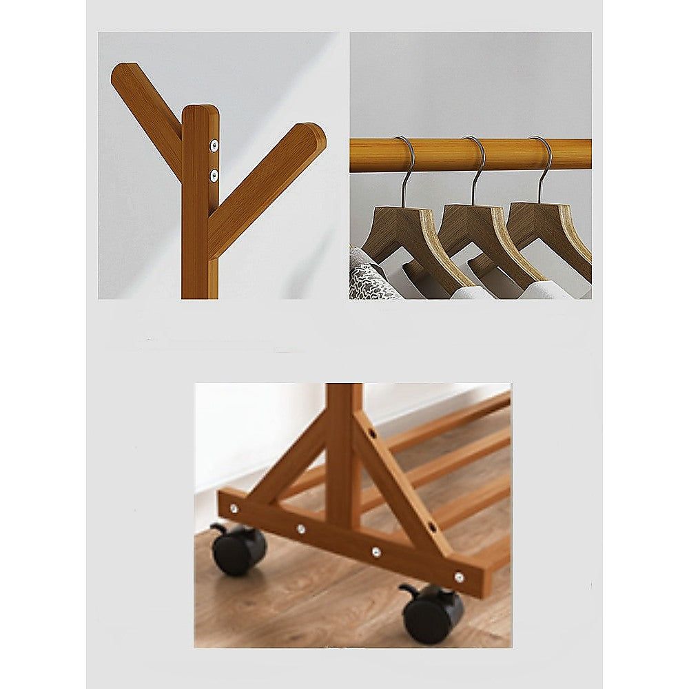 Portable Bamboo Clothes Rack - Adjustable Garment Stand with Hanging Rail for Coat, Dress & Closet Organization - Perfect for Small Spaces, Laundry Rooms & Bedroom Storage