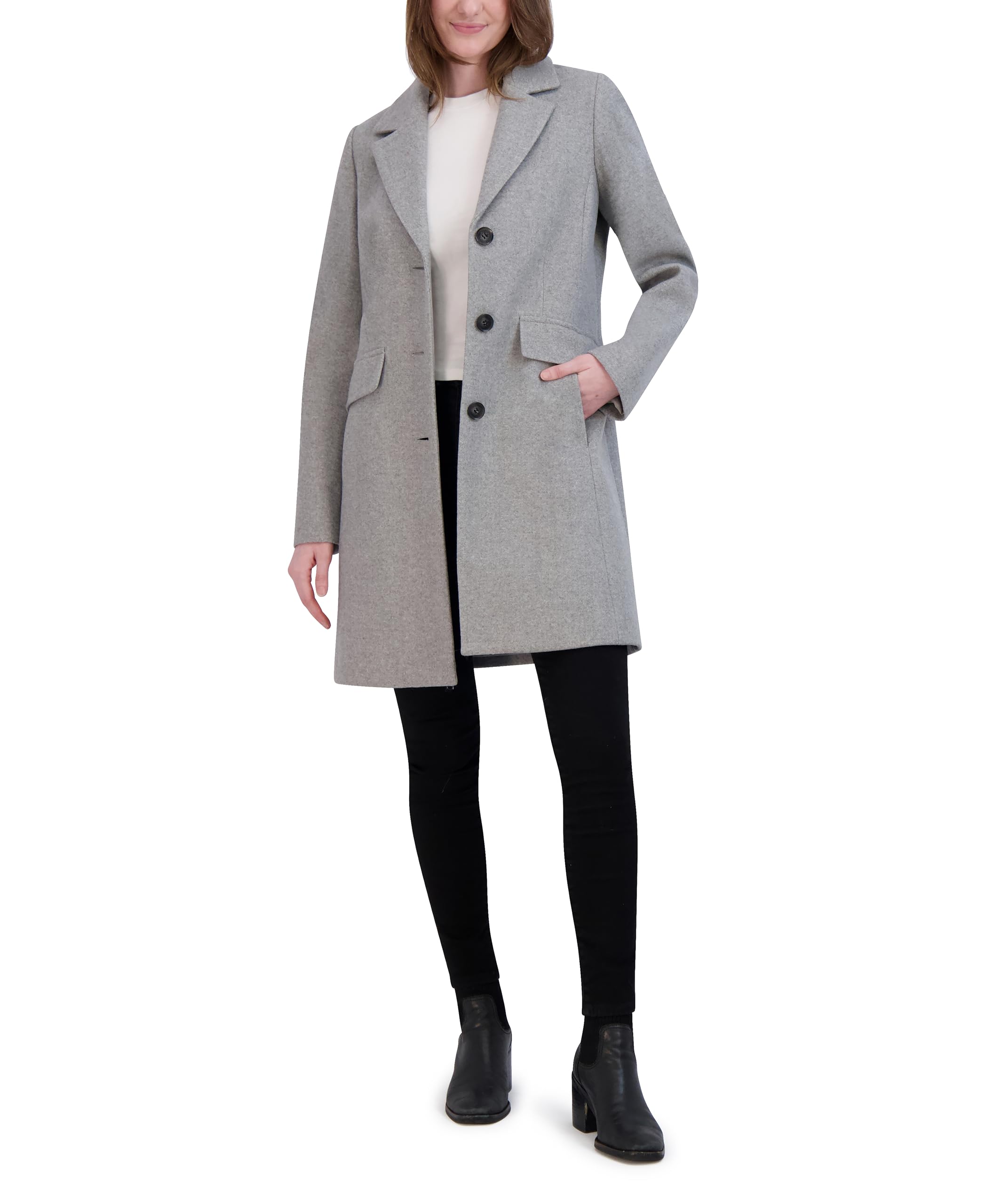 Shelli Segal Women's Faux Wool Coat with Notch Collar - Winter Warm Long Coat for Women, Perfect for Office, Dating & Holiday Outfits