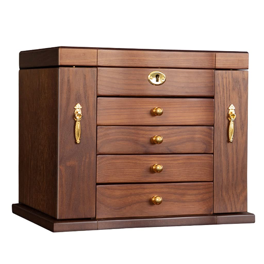 Vintage Jewelry Storage Box with Lock - Large Multi-Layer Organizer for Necklaces, Rings & Earrings (29×20×24cm, Brown) - Perfect Wedding Gift, Birthday Present & Jewelry Display Case for Home, Travel & Bridal Accessories