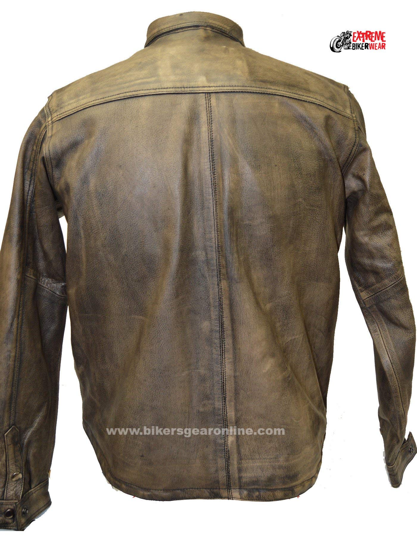 Men's Distressed Brown Genuine Leather Motorcycle Shirt with Concealed Carry Pockets - Biker Jacket for Riding, Outdoor Adventures & Casual Wear