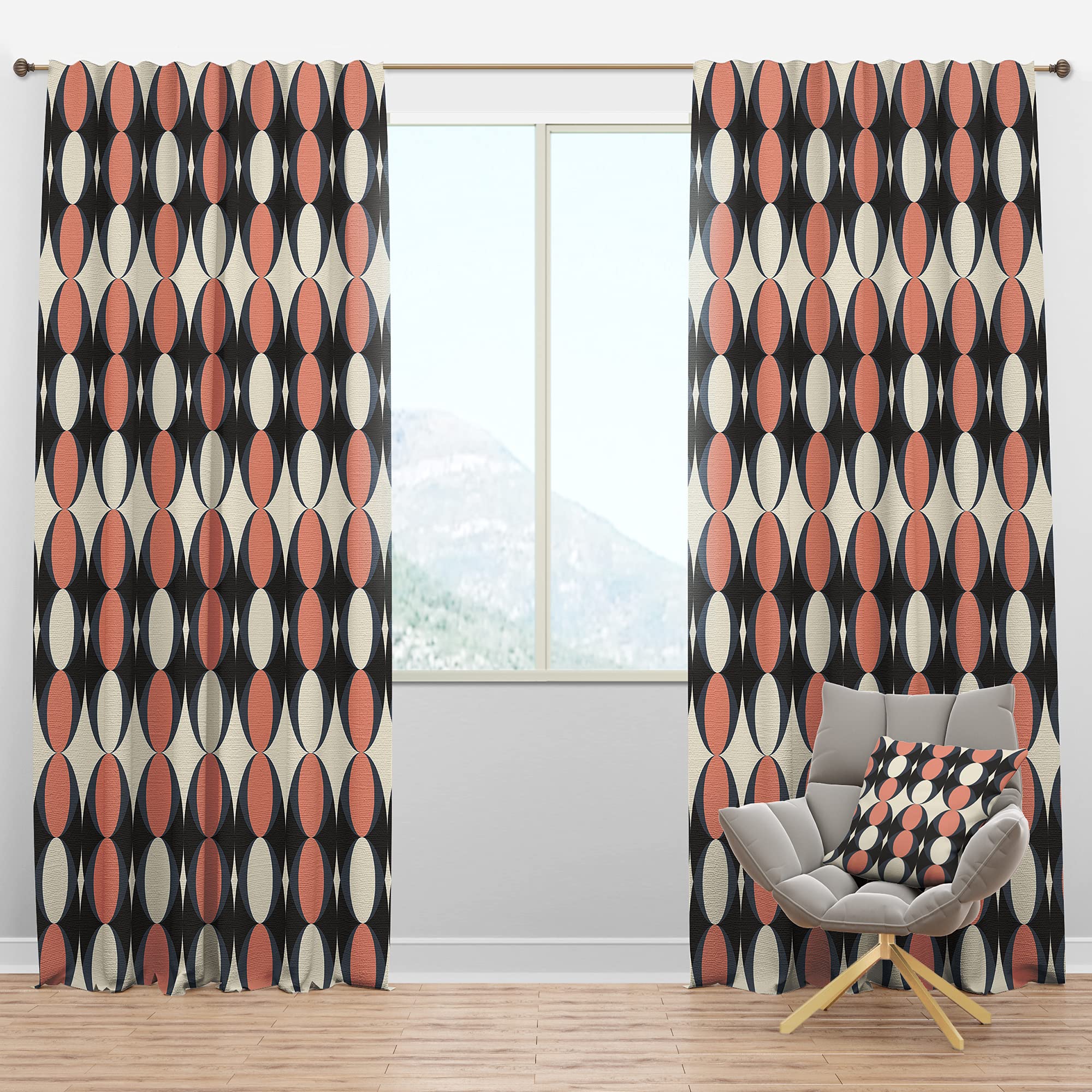 DesignQ Blackout Curtains 'Retro Circular Pattern II' - Thermal Insulated Single Panel (52x90 inches) for Bedroom & Living Room - Noise Reducing & Energy Saving Window Drapes for Home Decor & Light Control