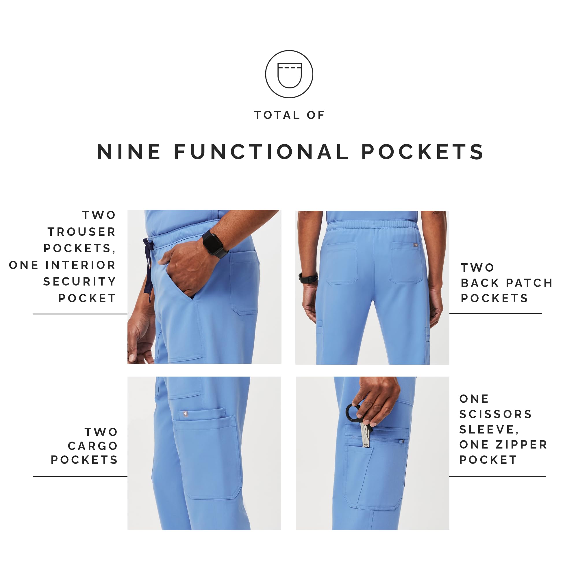 FIGS Men's Cairo Cargo Scrub Pants - Classic Straight Leg Medical Pants with 9 Pockets & 4-Way Stretch | Anti-Wrinkle, Comfort Fit for Doctors, Nurses & Healthcare Professionals | Perfect for Hospital Shifts & Clinical Work